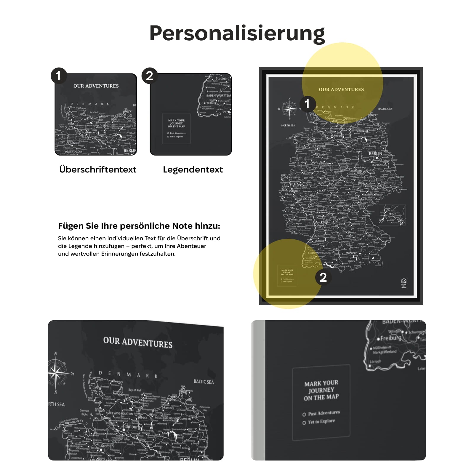 Wooden map of Germany on canvas - Black