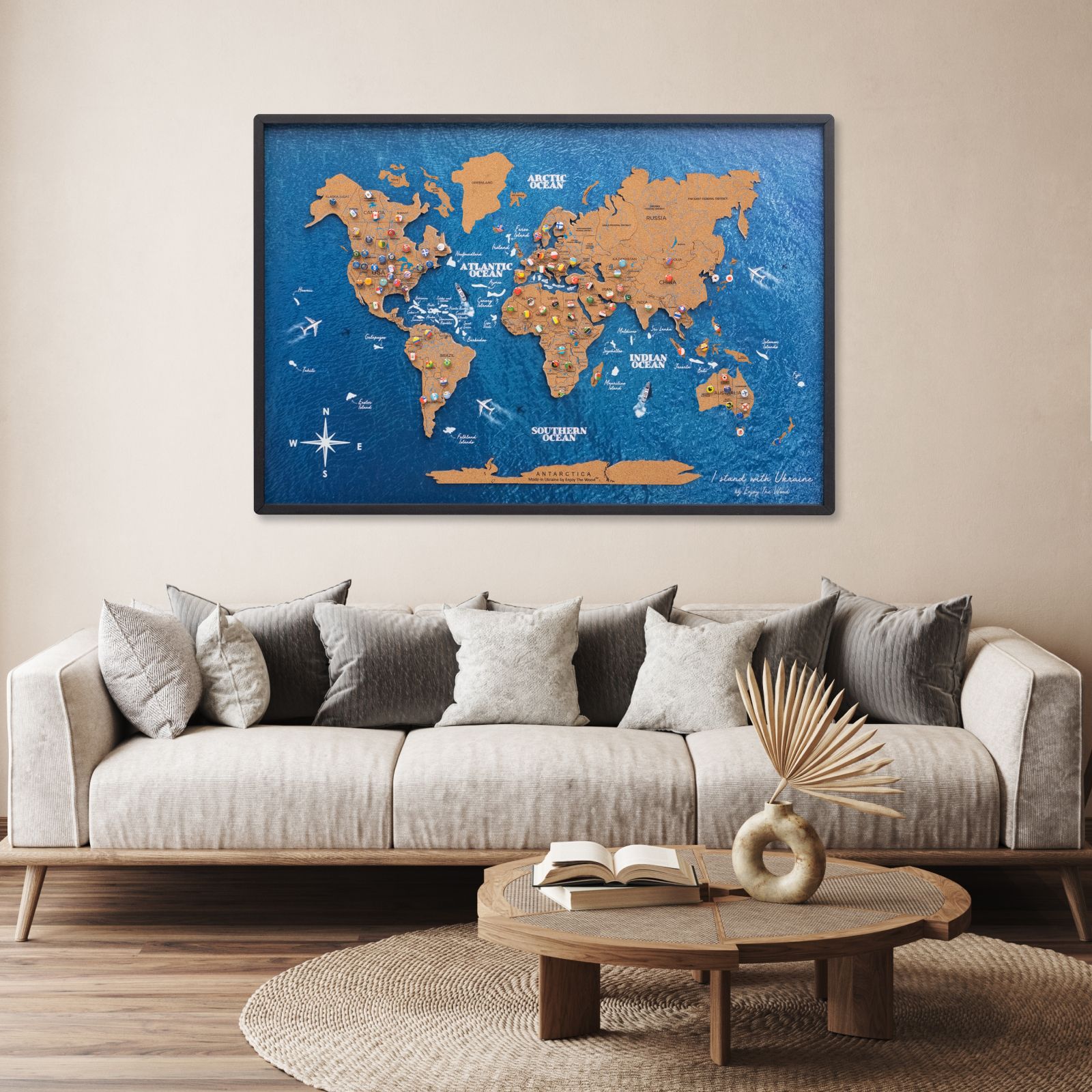 Kork-Weltkarte als Wandpaneel