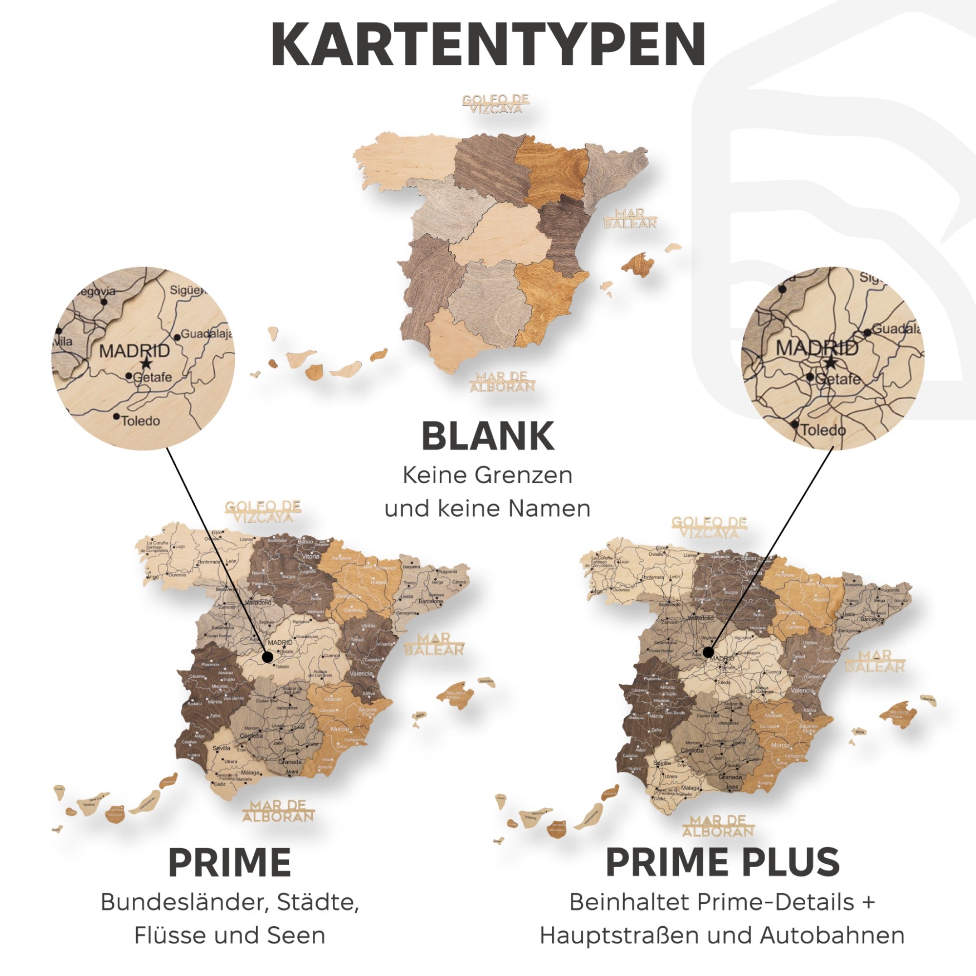 3D Wooden Map of Spain – Multicolor