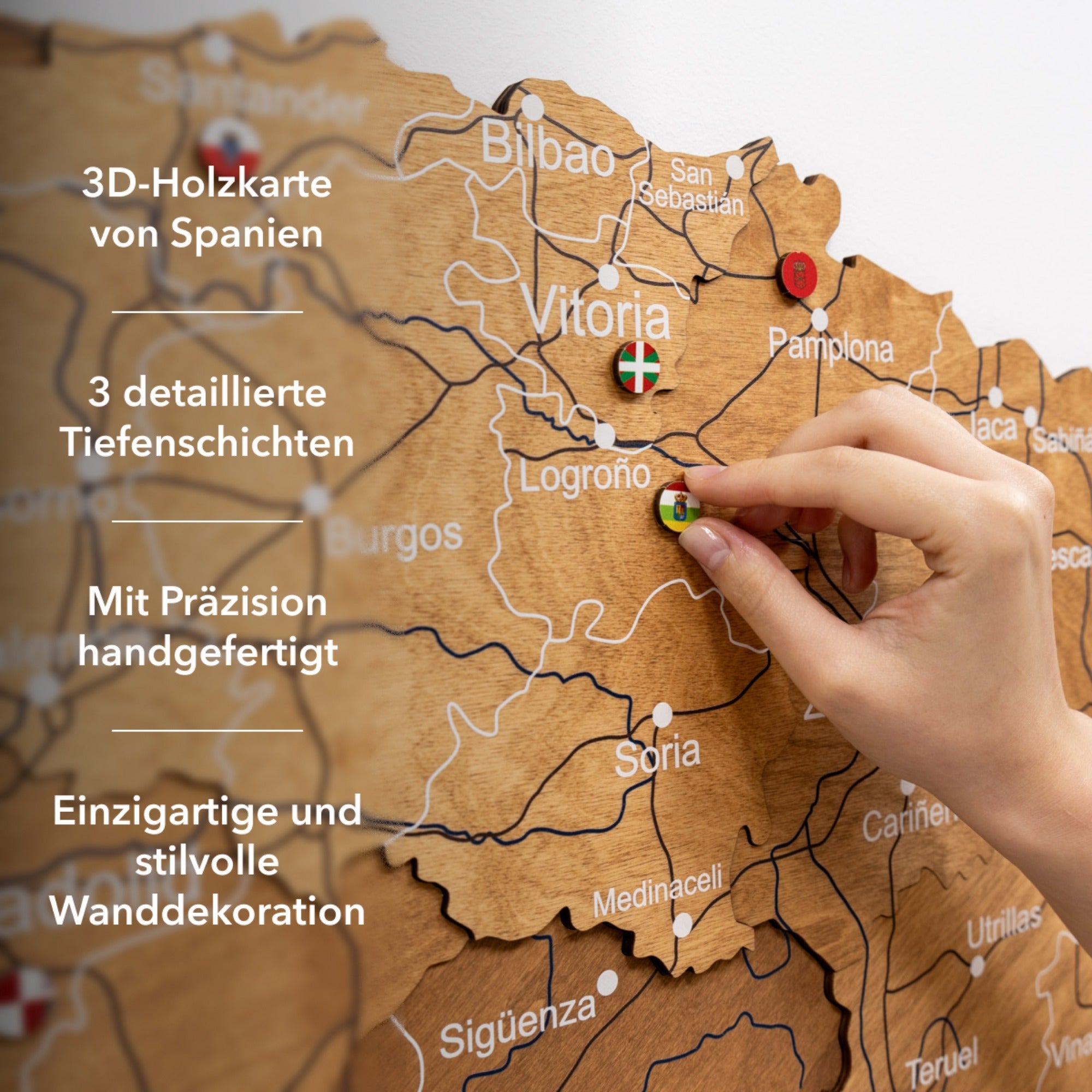 3D Spanienkarte aus Holz – Oak