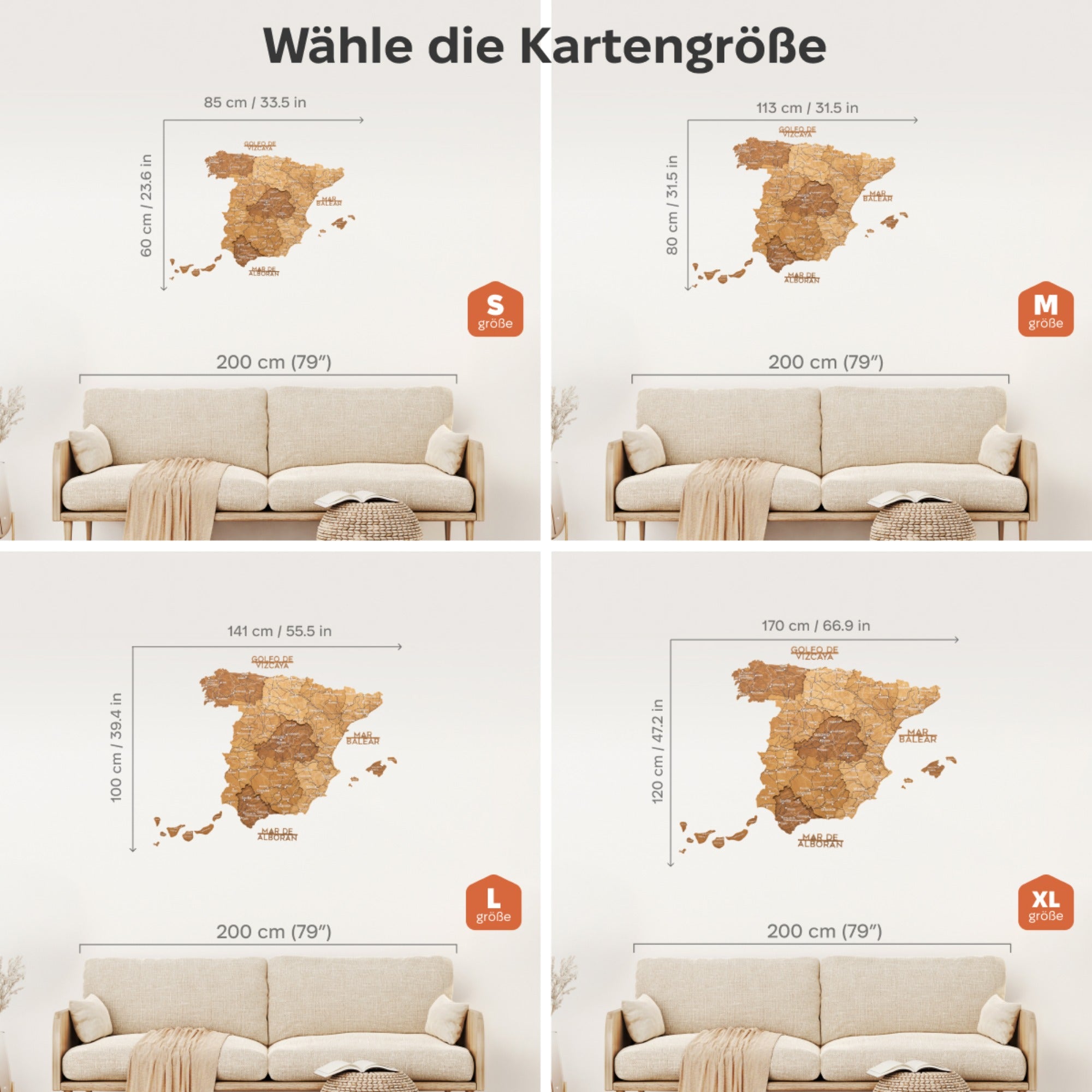 3D Spanienkarte aus Holz – Oak