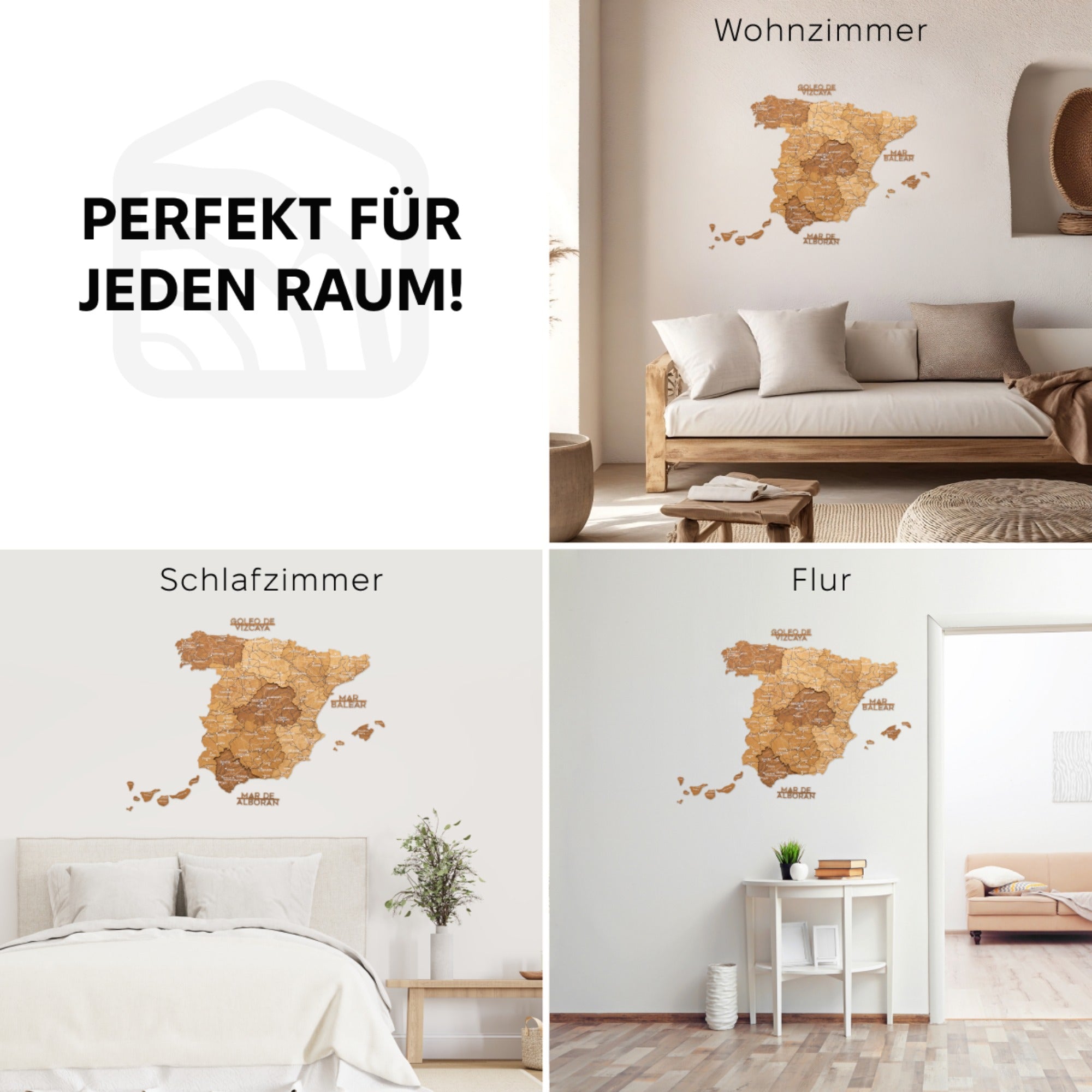 3D Spanienkarte aus Holz – Oak