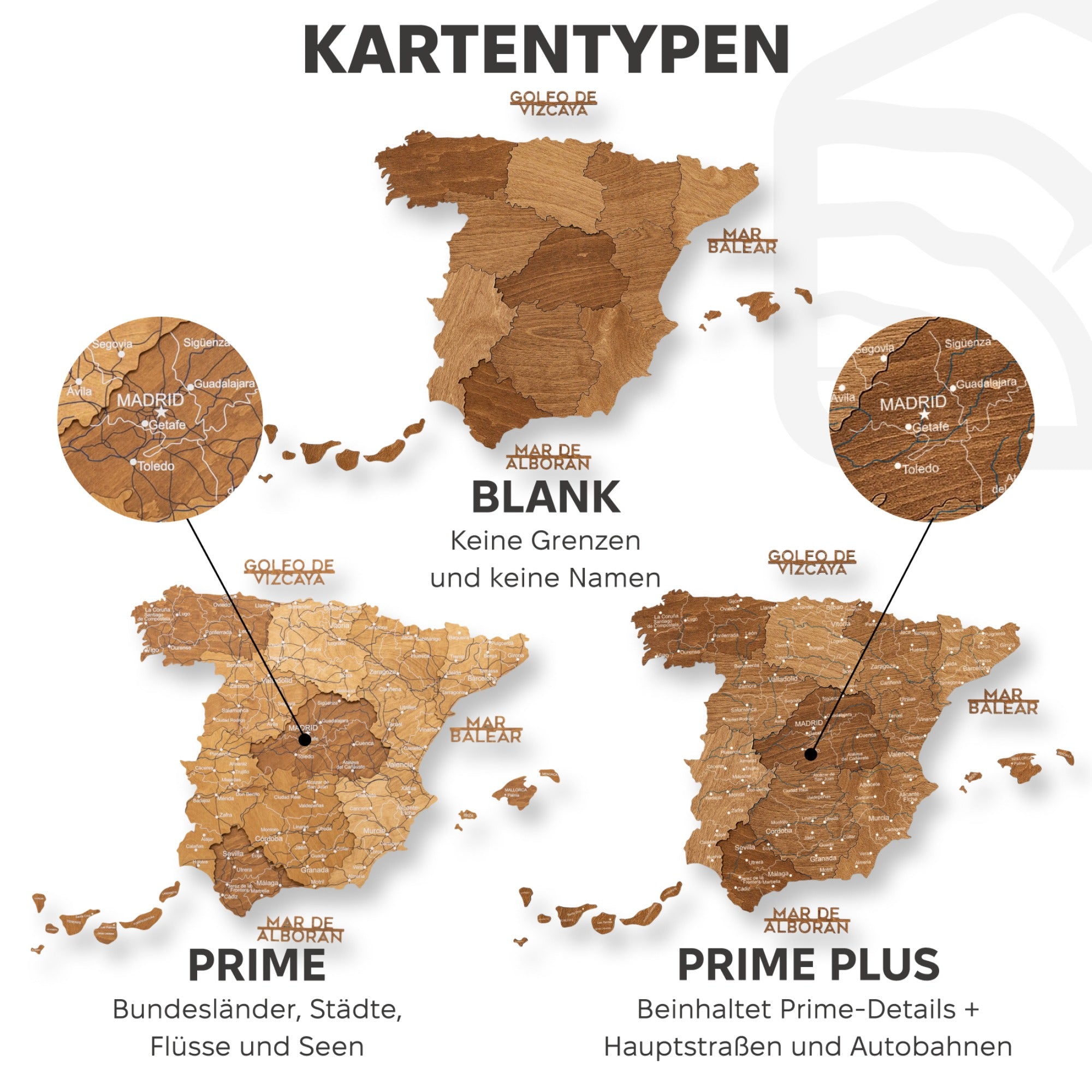 3D Spanienkarte aus Holz – Oak