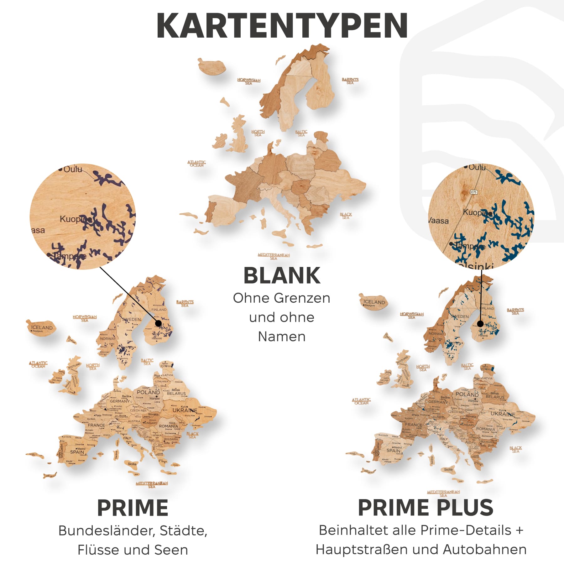Europa Holzkarte Gold