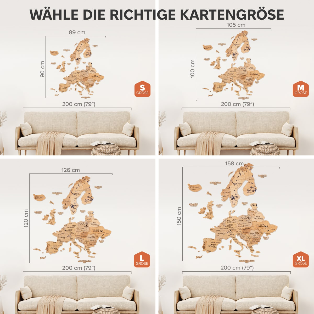 Europa Holzkarte Gold