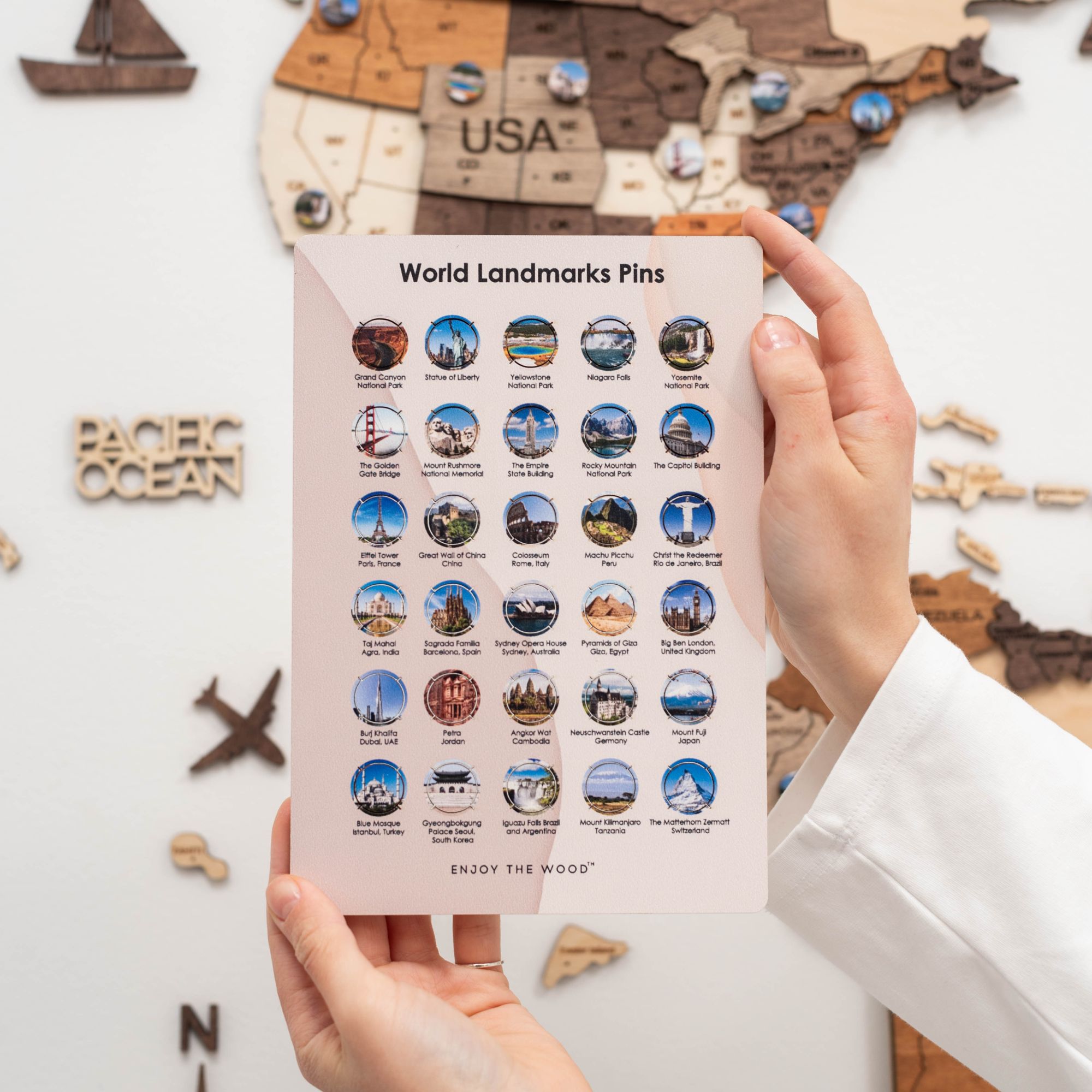 Wooden Landmarks Push Pins