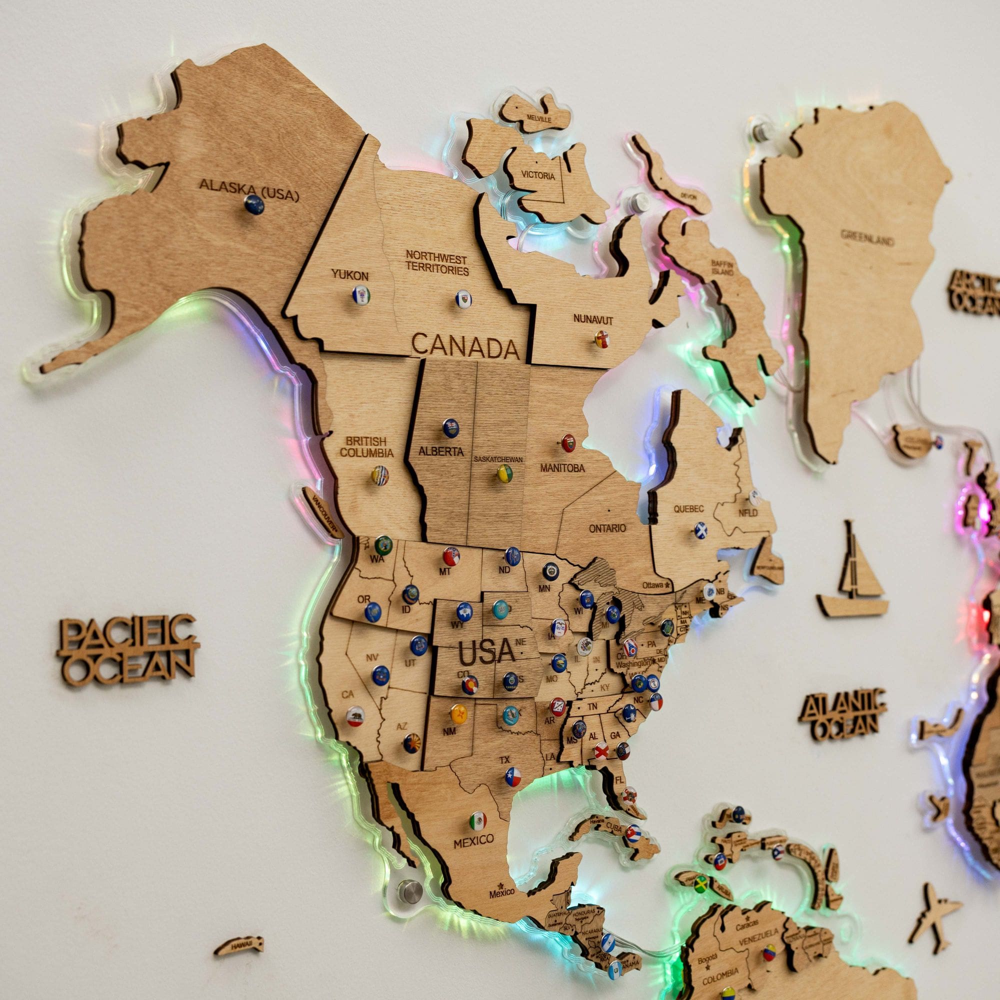 3D LED Wooden World Map 2.0 - Gold