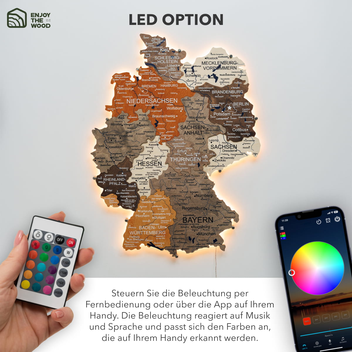 3D Holzkarte Deutschland mit LED