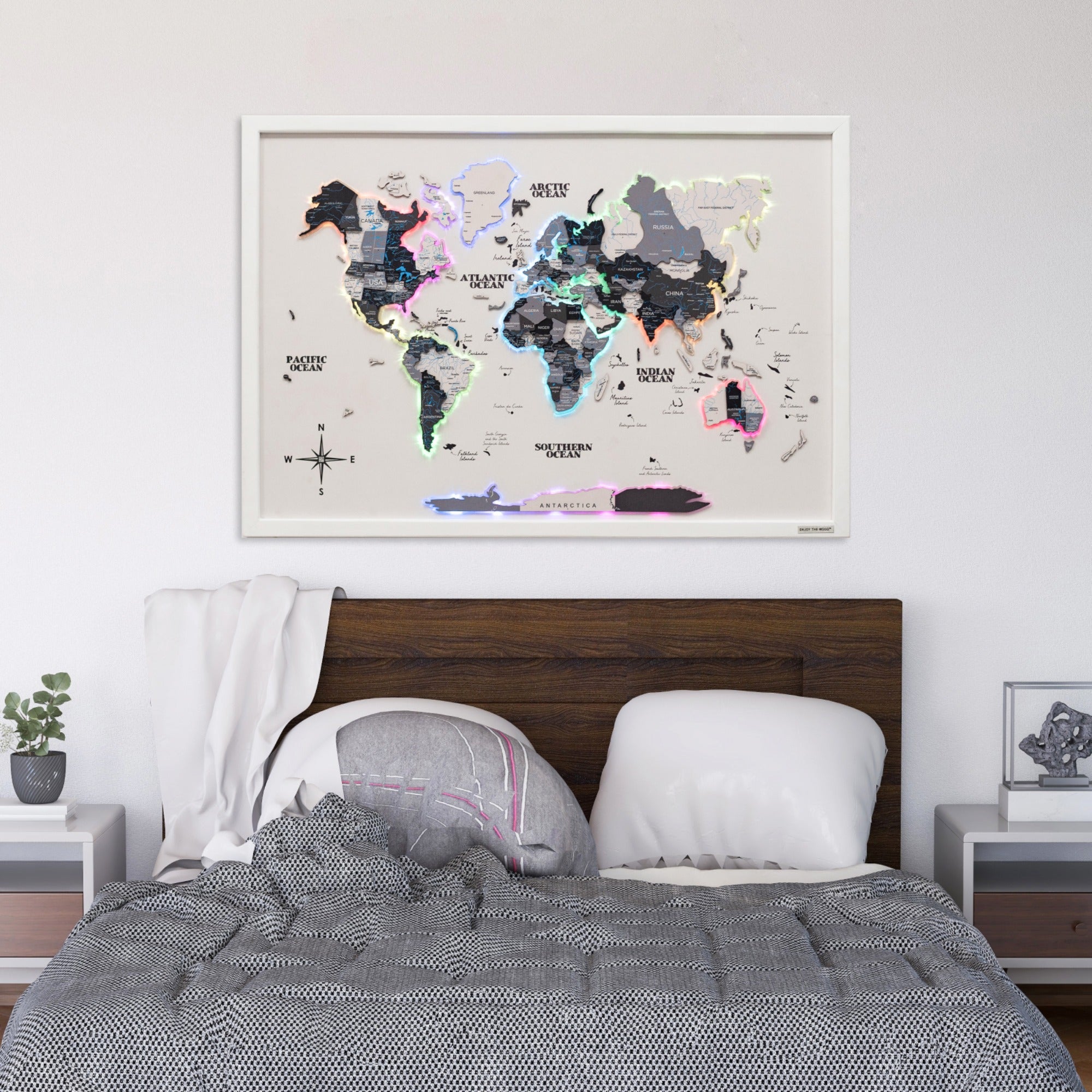 Weltkarte auf Platte LED 2.0 – Nordik