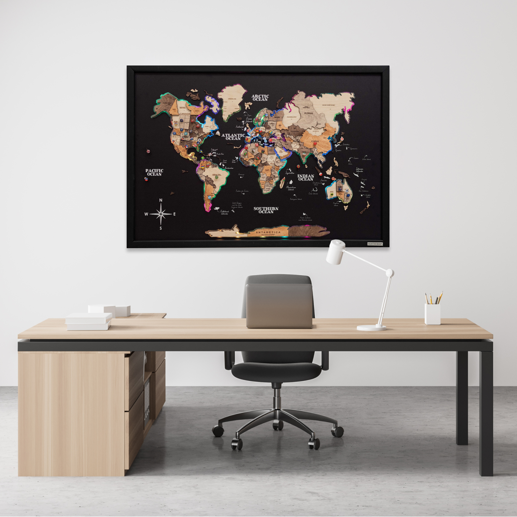 Weltkarte auf Platte LED 2.0 – Gold