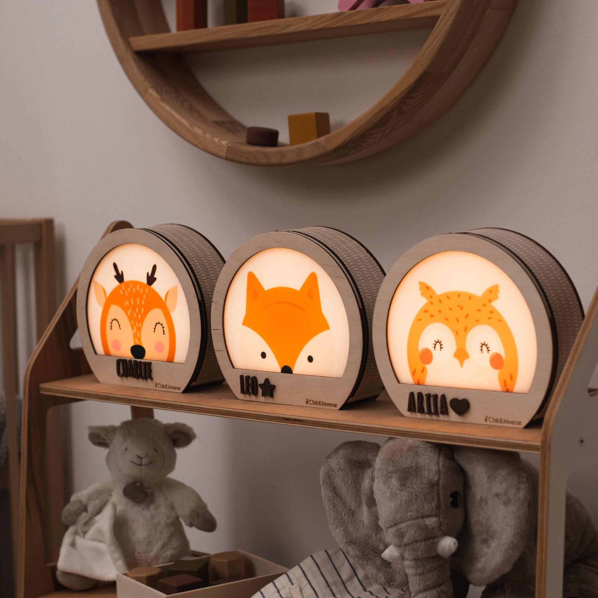 fox wooden night light