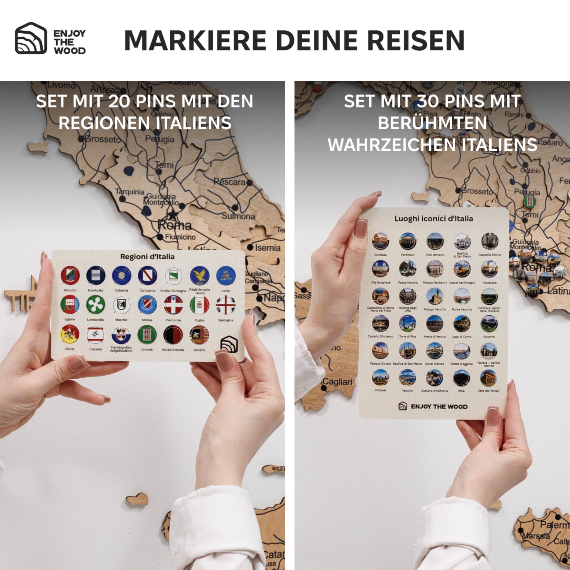 3D Italy Wood Map - Gold