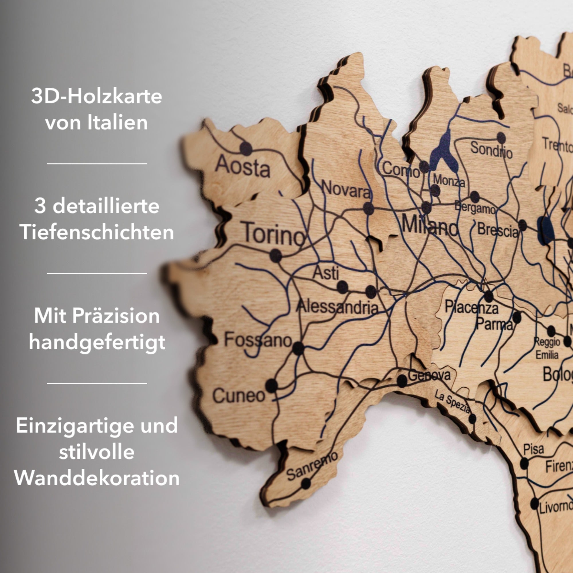 3D Italy Wood Map - Gold