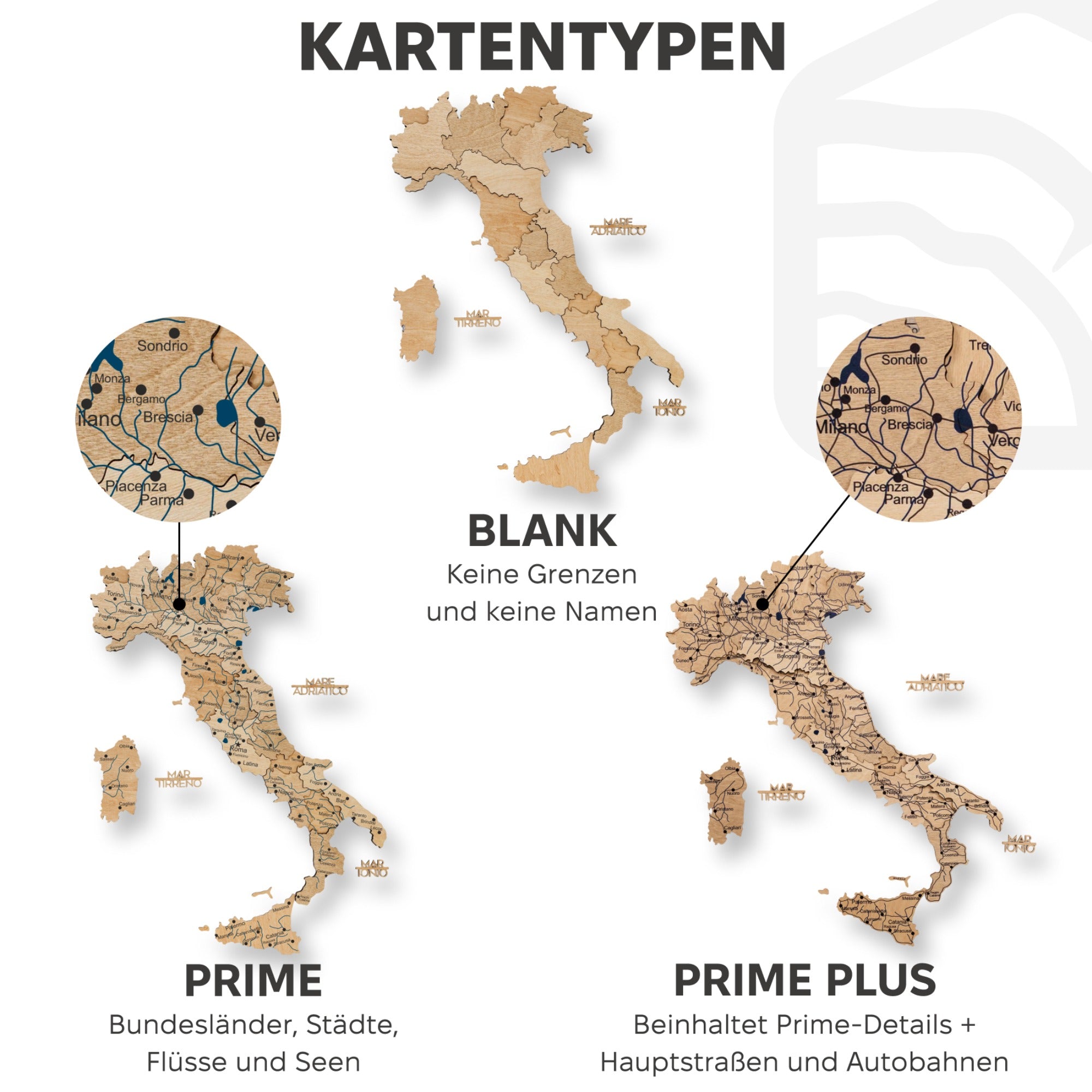 3D Italy Wood Map - Gold