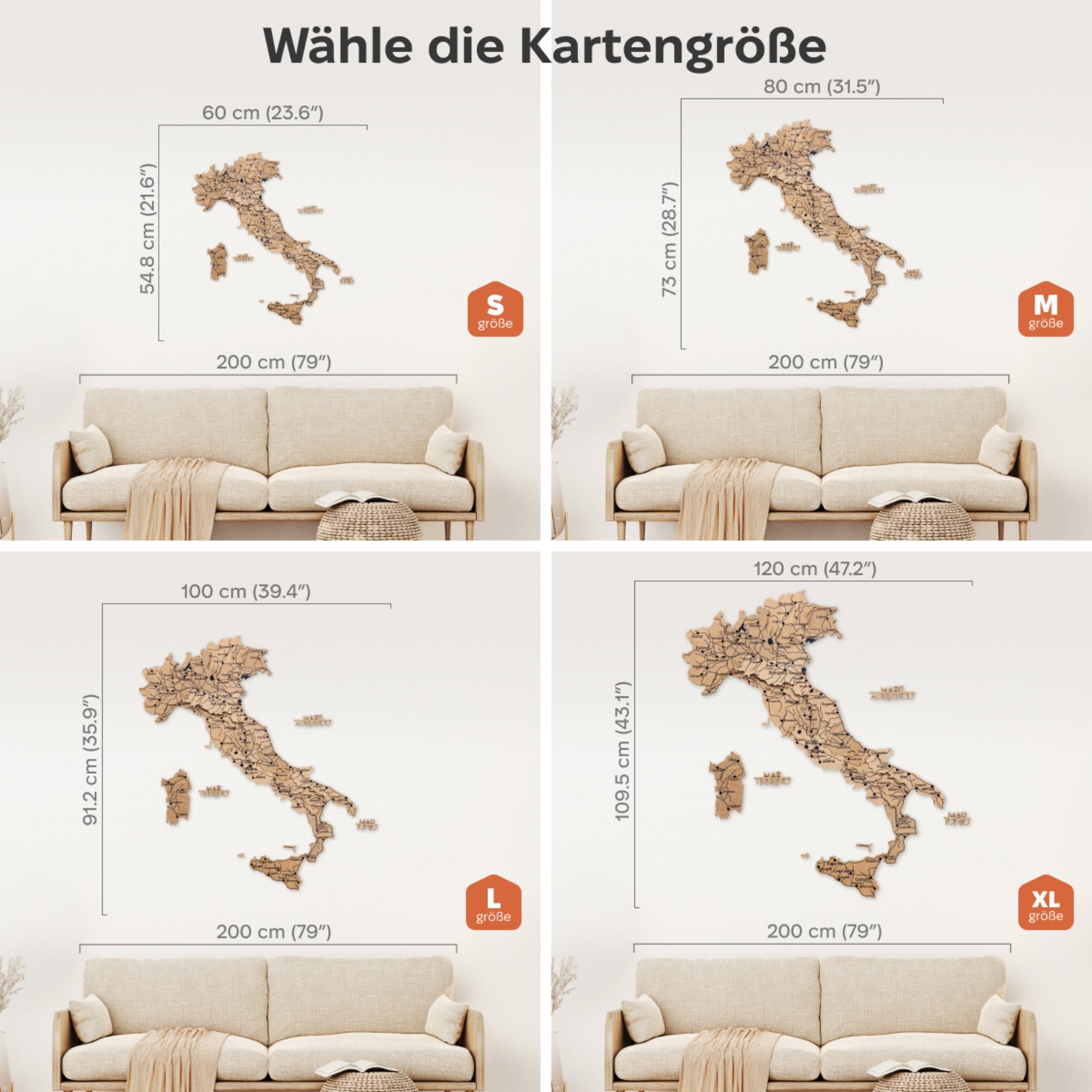 3D Italy Wood Map - Gold