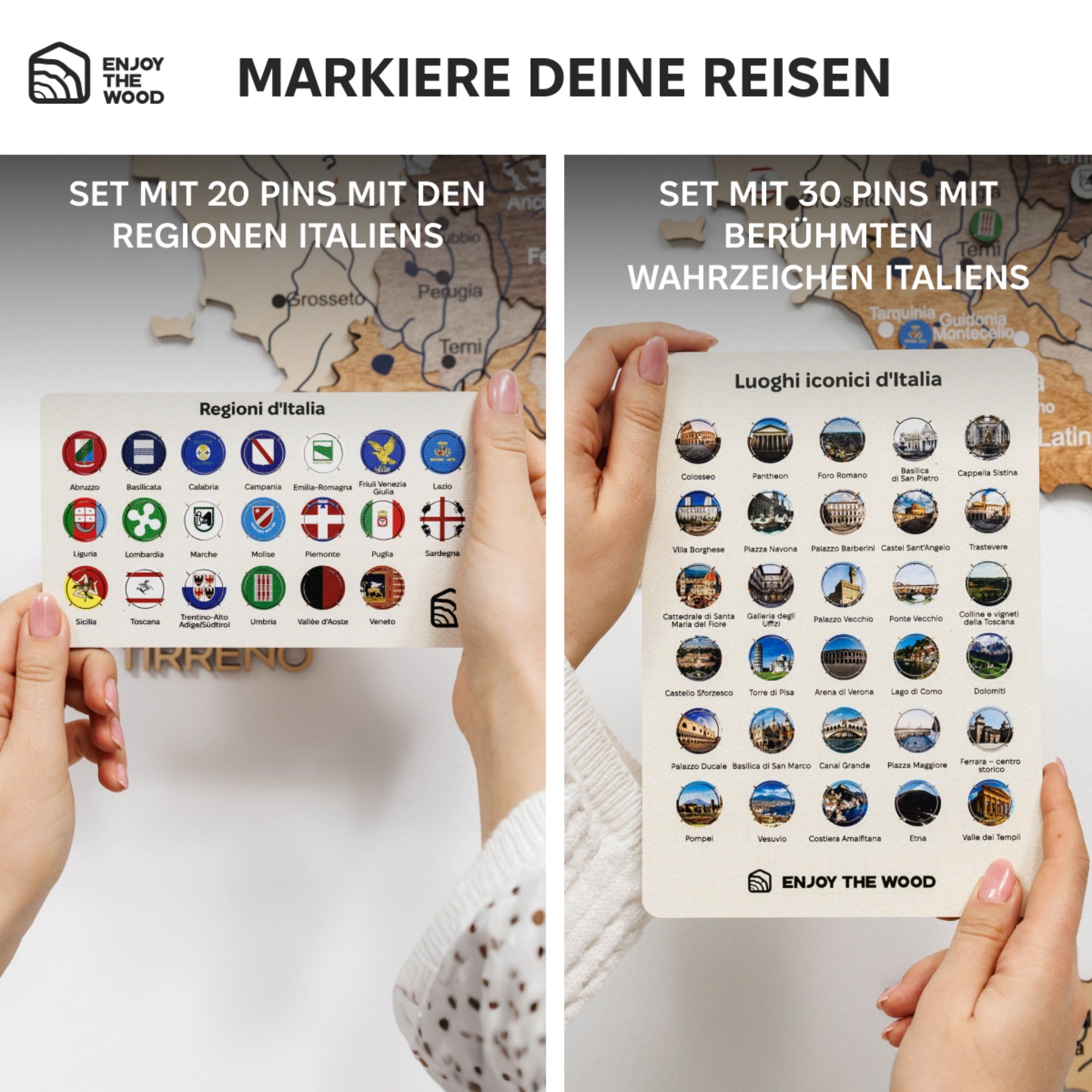 3D Italienkarte aus Holz – Multicolor