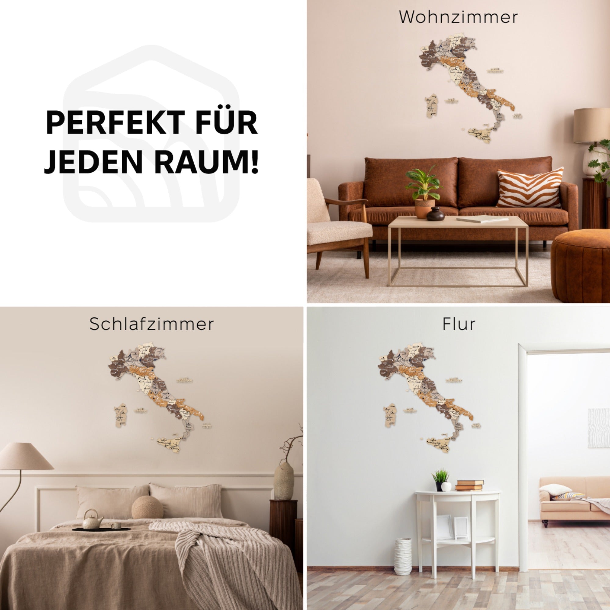 3D Italienkarte aus Holz – Multicolor