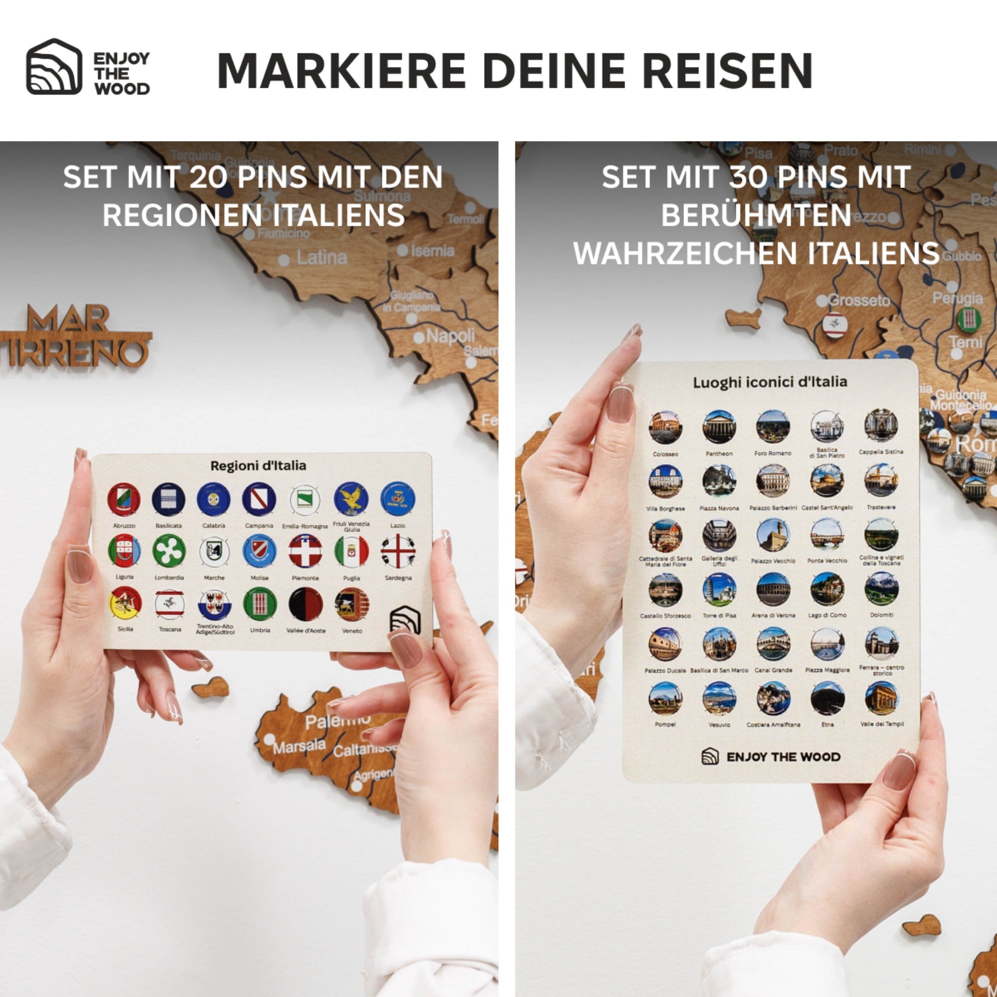 3D Italy Wooden Map – Oak