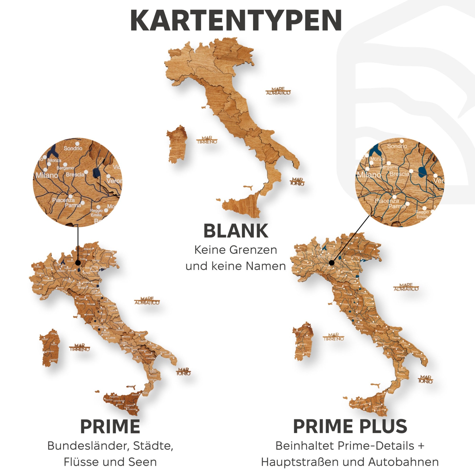 3D Italy Wooden Map – Oak