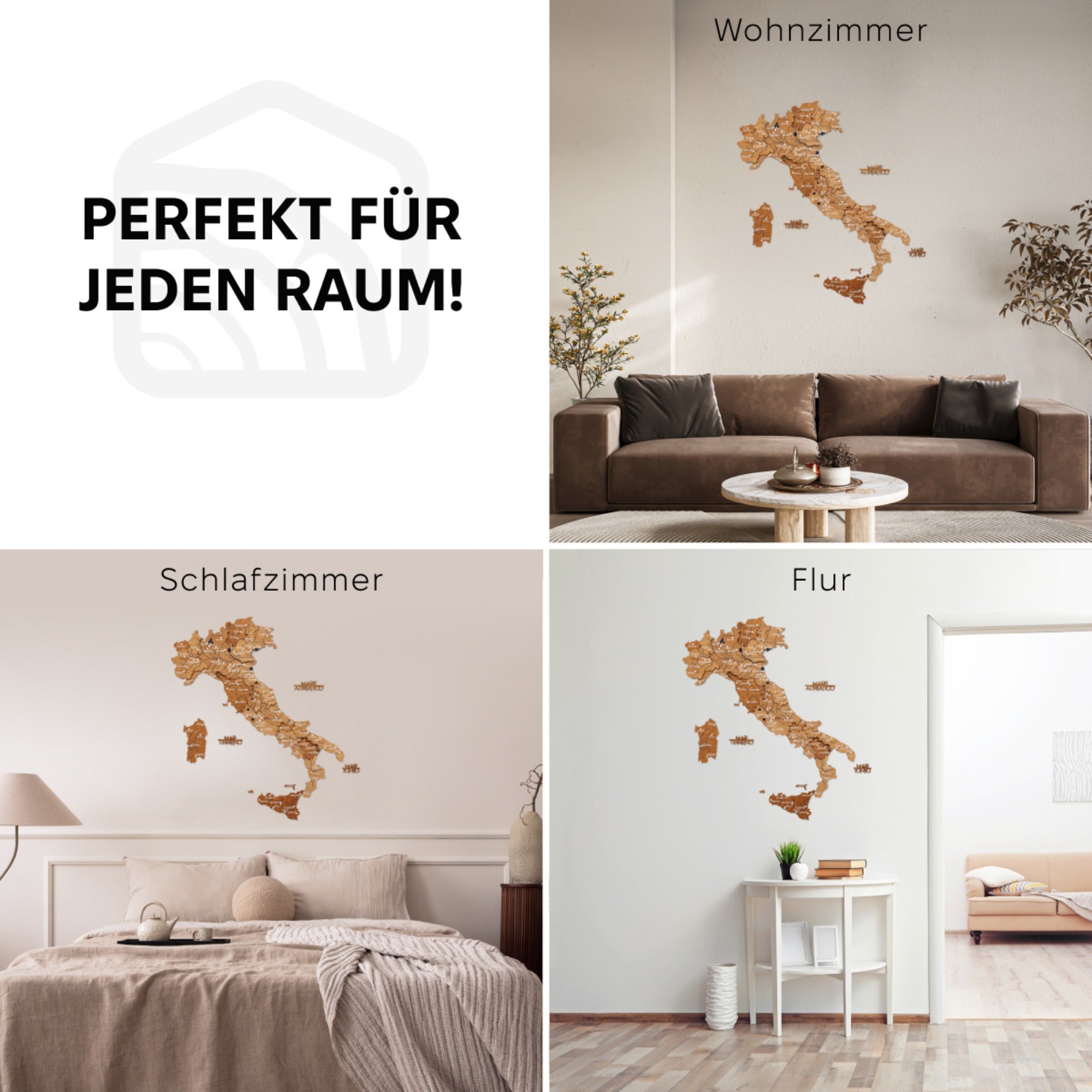 3D Italy Wooden Map – Oak