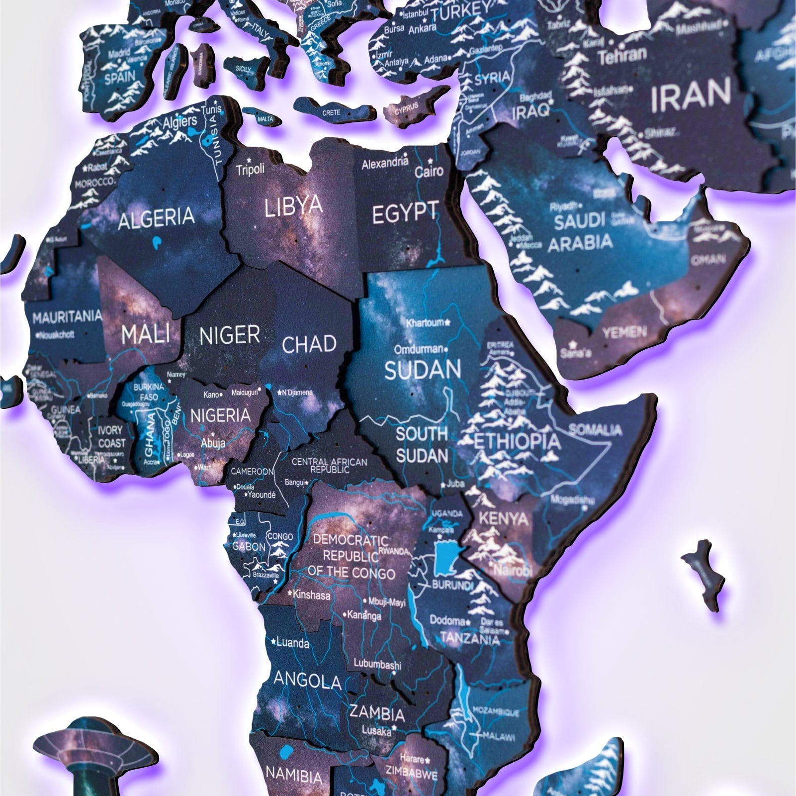 3D-LED / Luminous Holz-Weltkarte 3.0 – Space