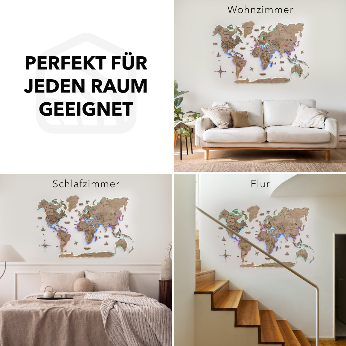 World map with colorful lighting on a dark background