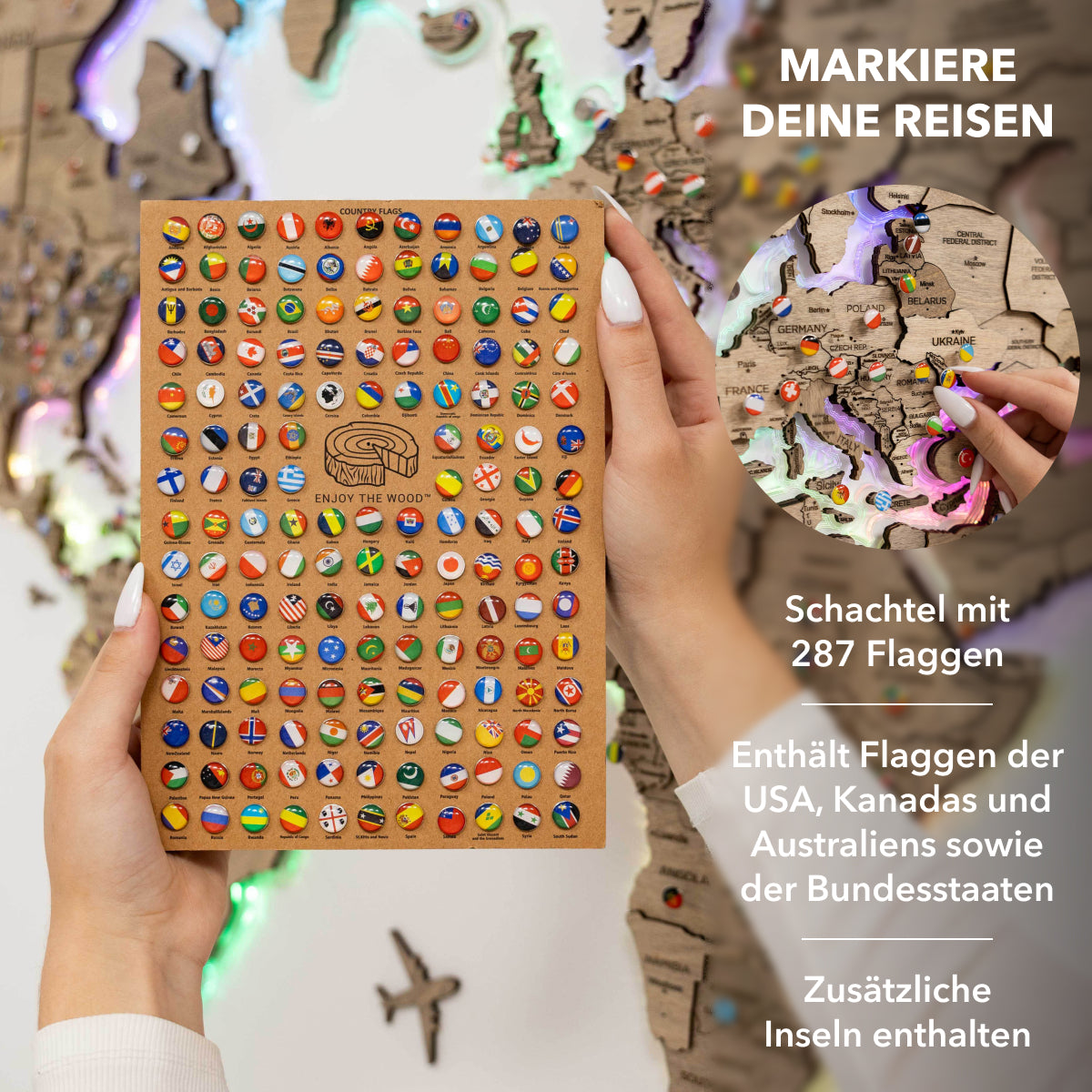 World map with colorful lighting on a dark background