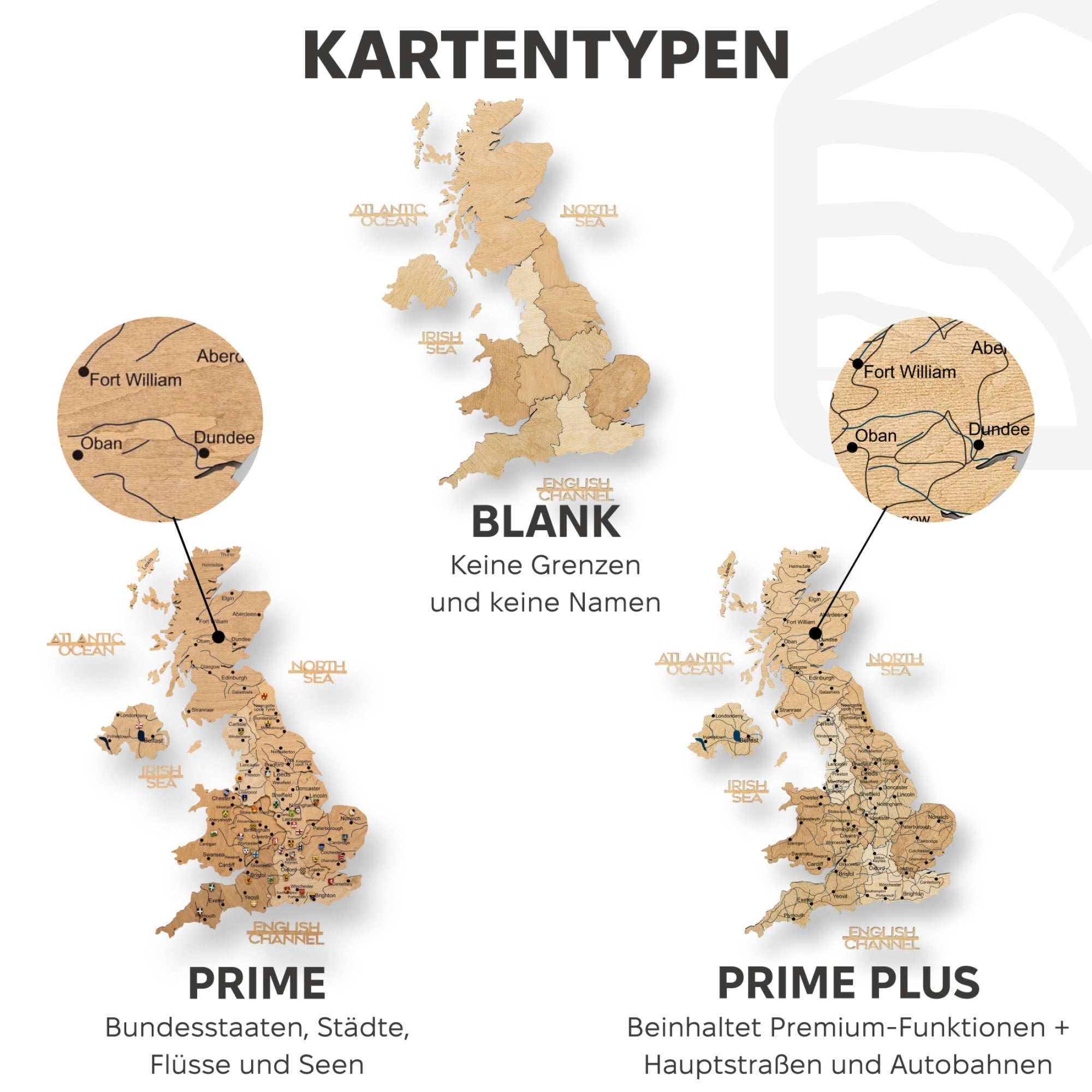 3D Vereinigtes Königreich Holzkarte Gold