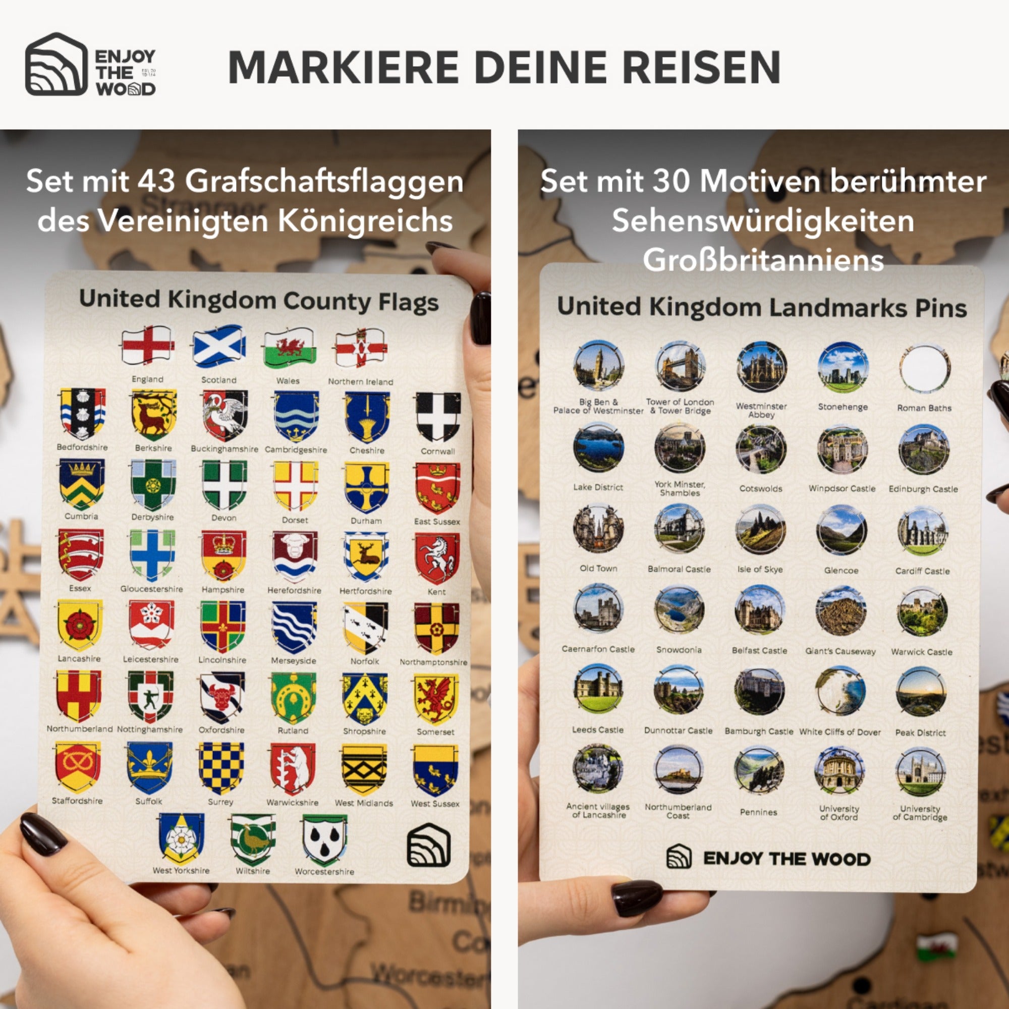 3D Vereinigtes Königreich Holzkarte Gold