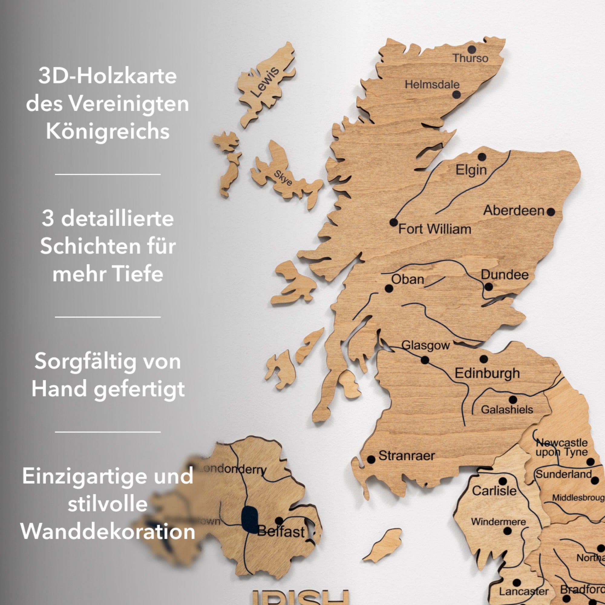 3D Vereinigtes Königreich Holzkarte Gold
