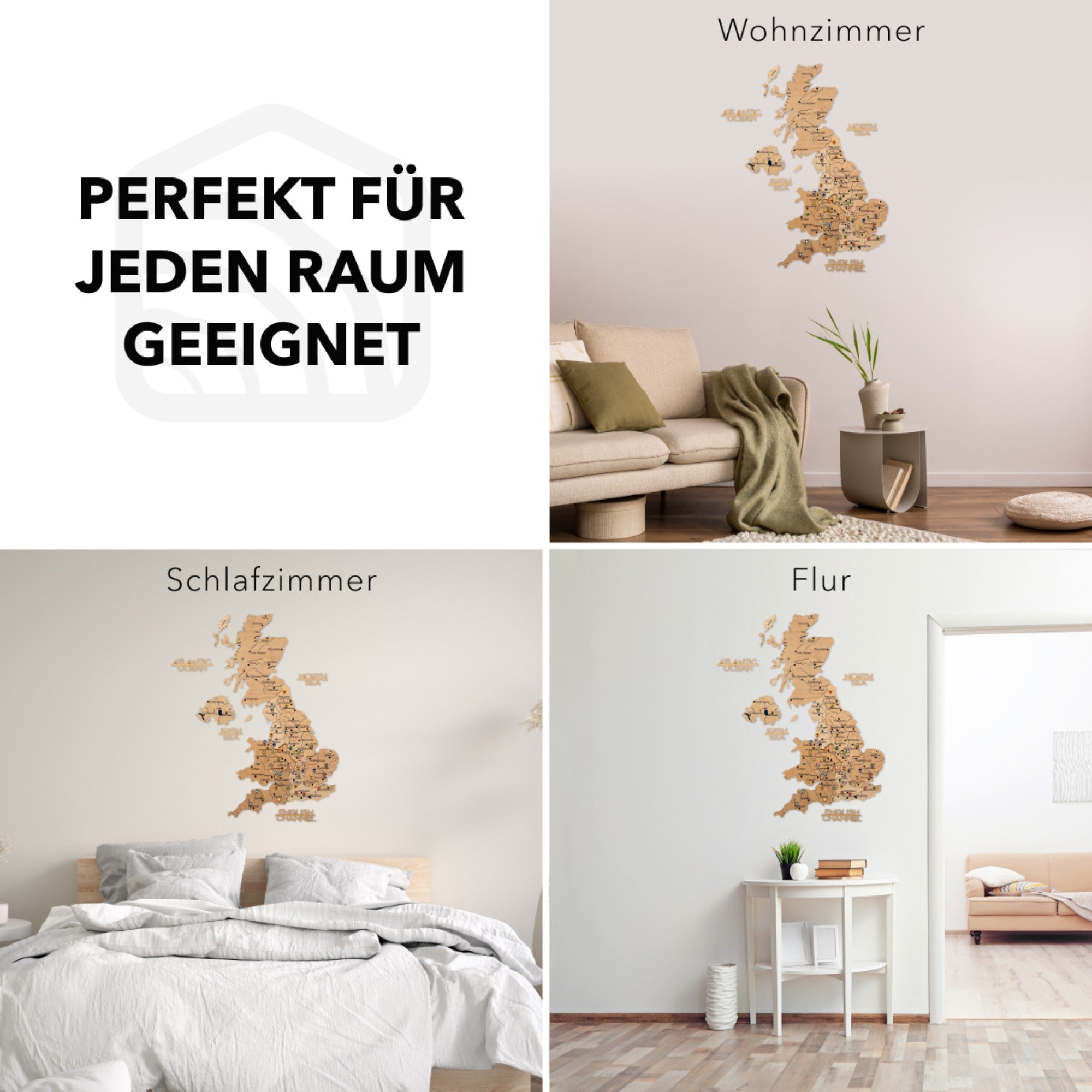 3D Vereinigtes Königreich Holzkarte Gold