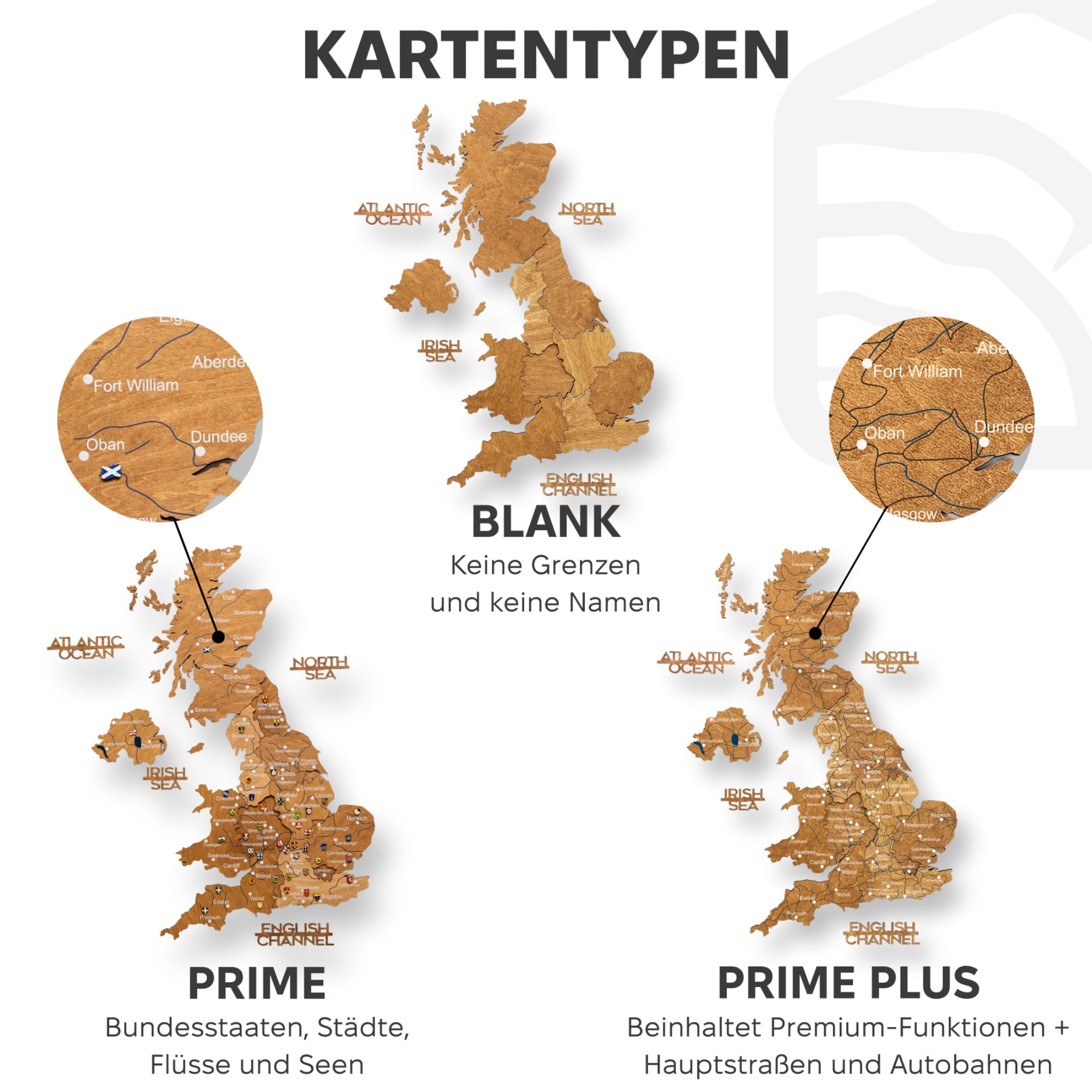 3D United Kingdom Wood Map Oak