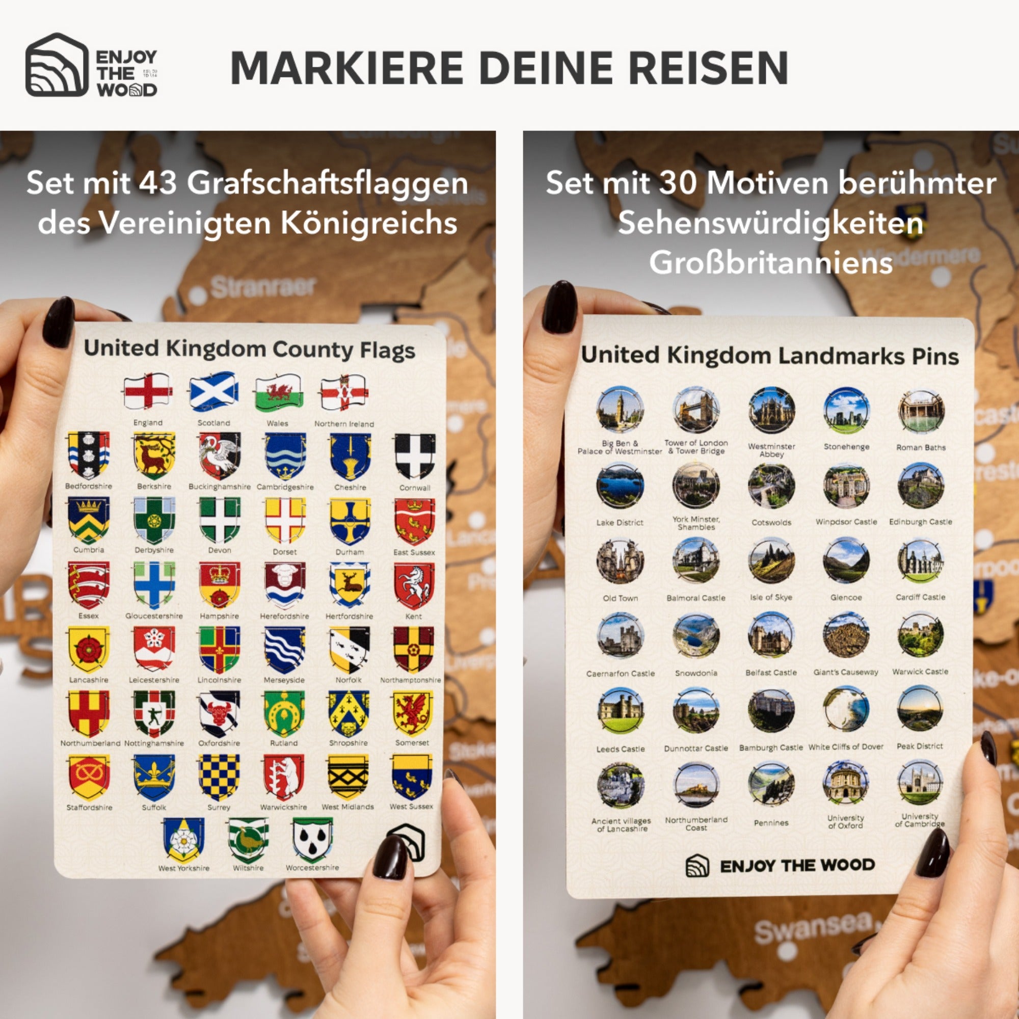 3D United Kingdom Wood Map Oak