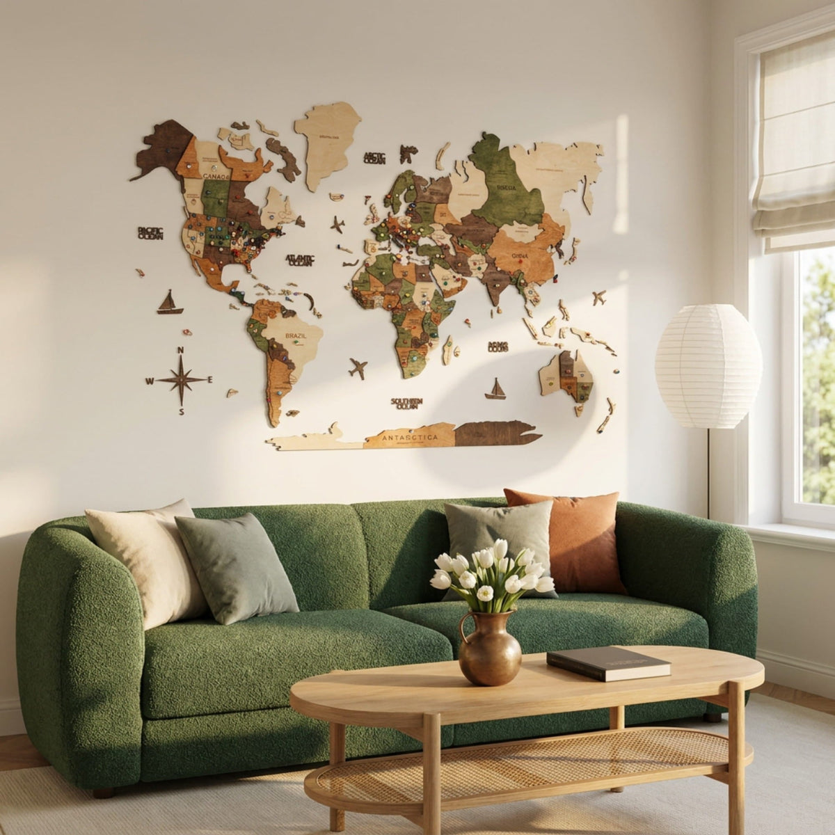 3D Weltkarte aus Holz Natural von Enjoy The Wood