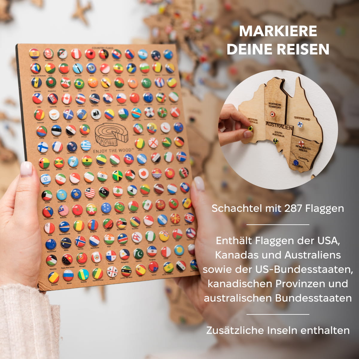 Holz Weltkarte Hell