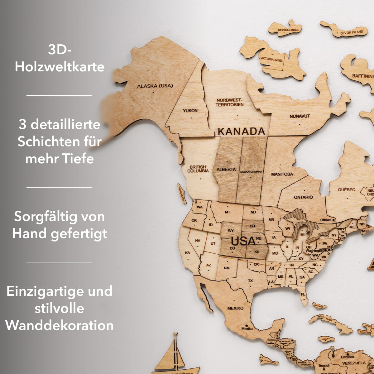 Holz Weltkarte Hell