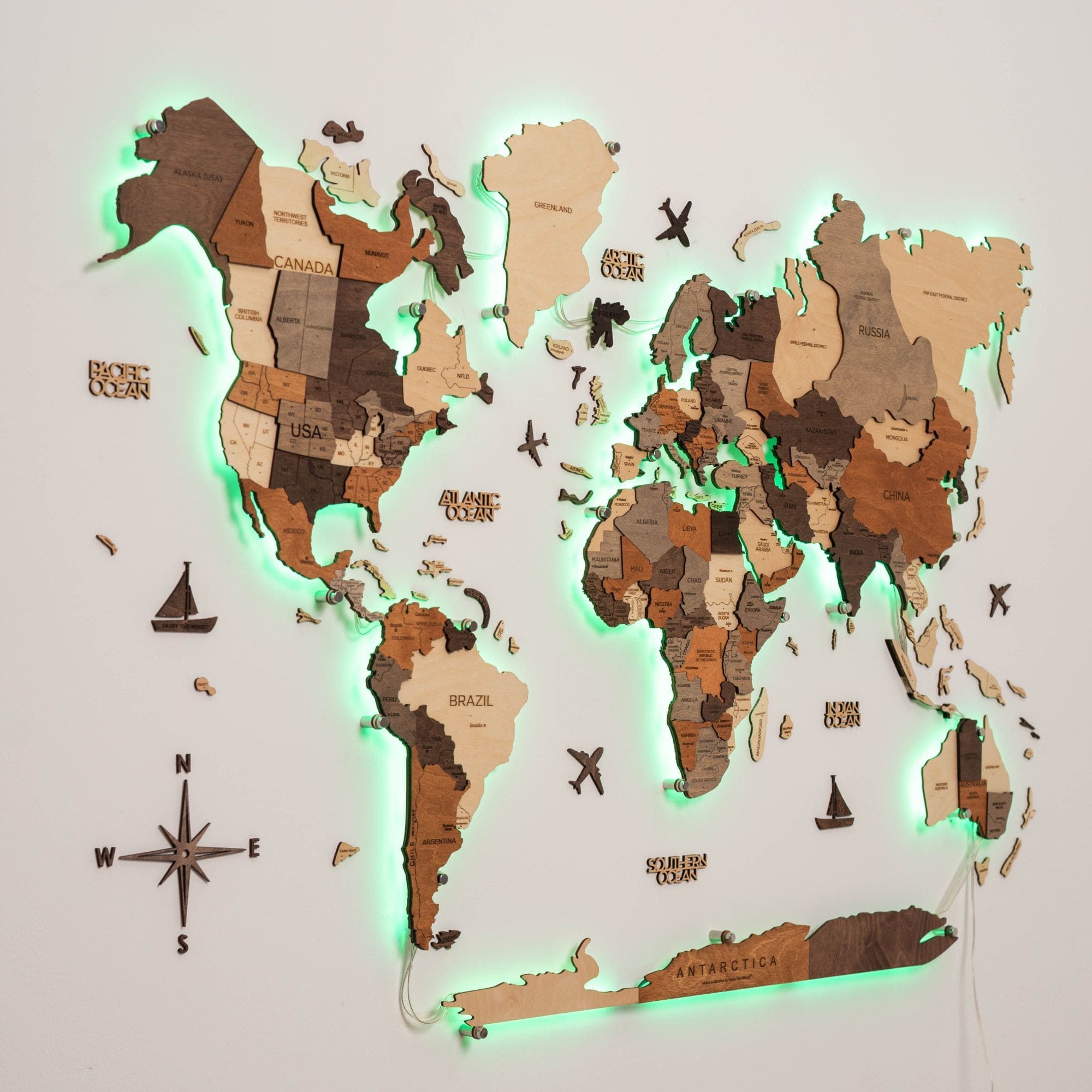 3D LED Wood World Map