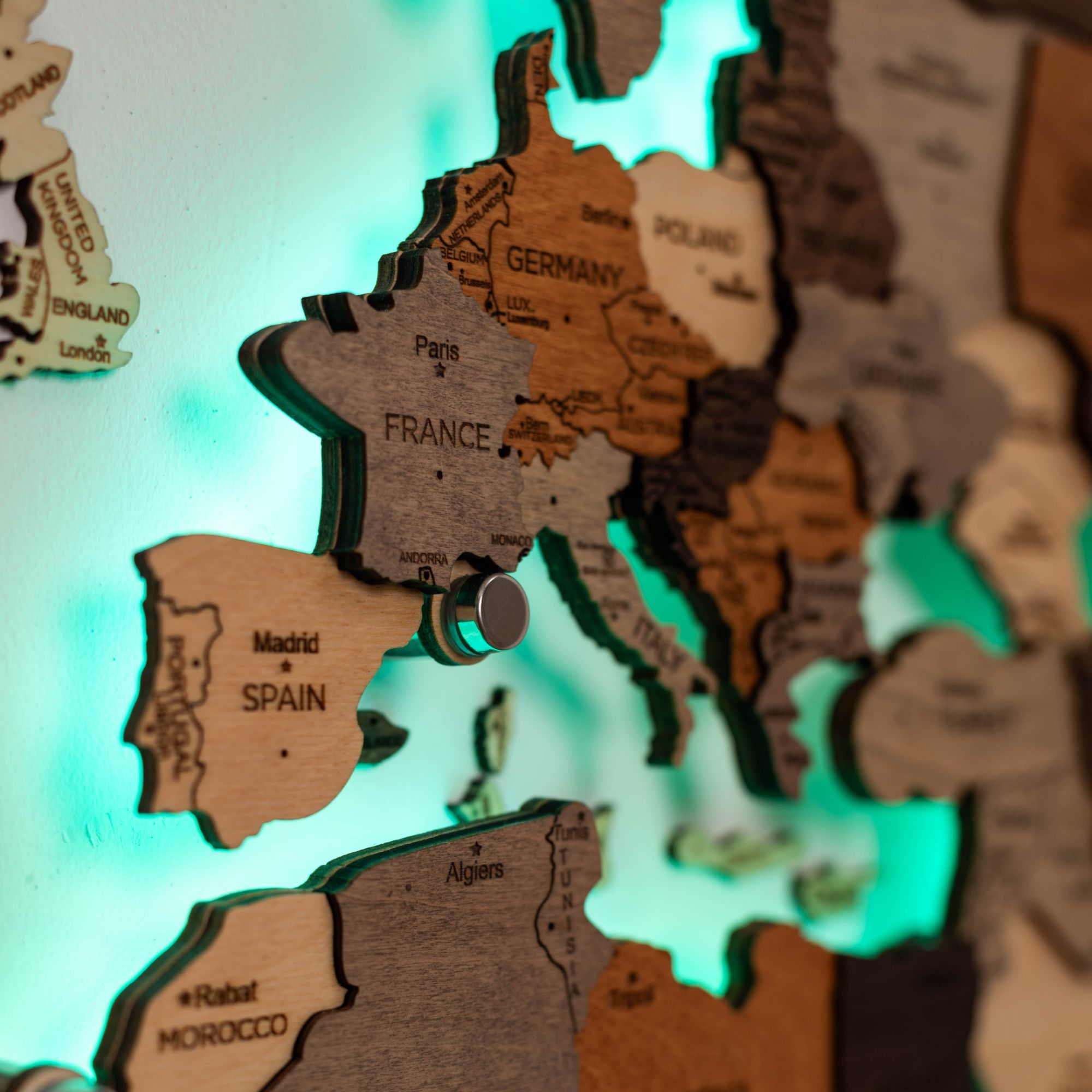 3D LED Wood World Map