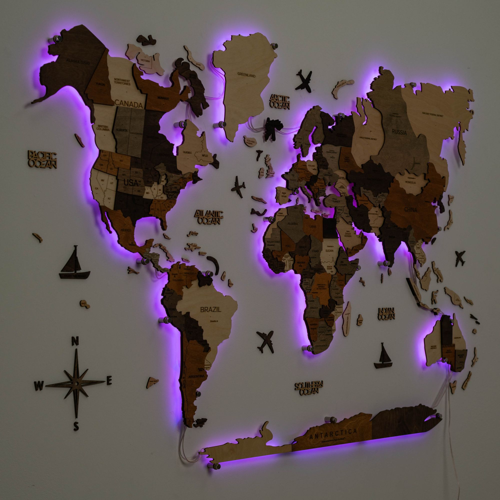 3D LED Wood World Map