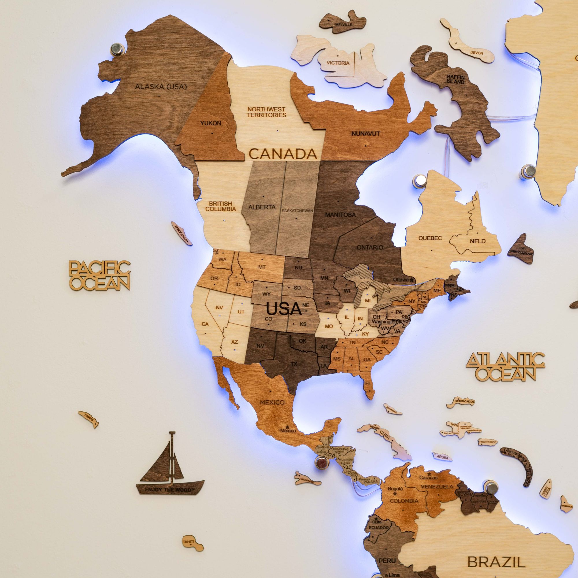 3D LED Wood World Map