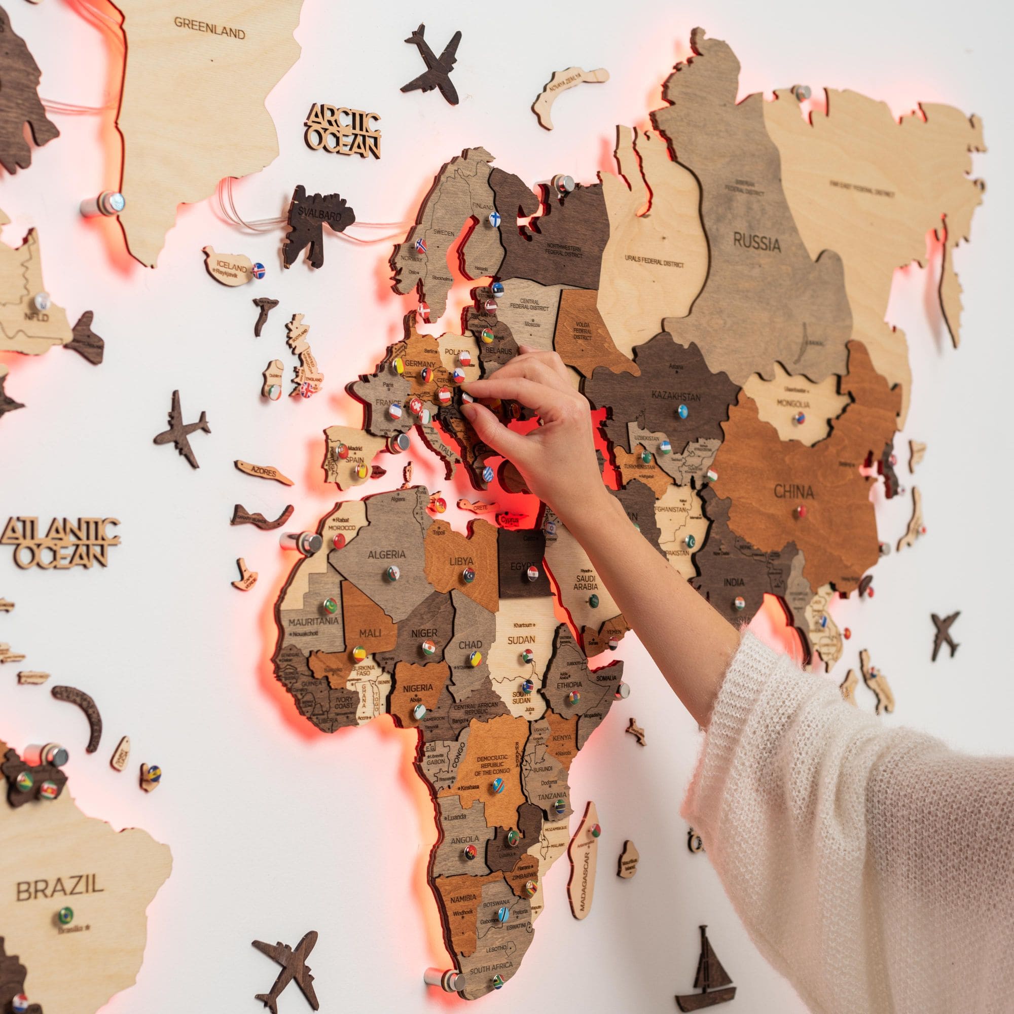 3D LED Wood World Map