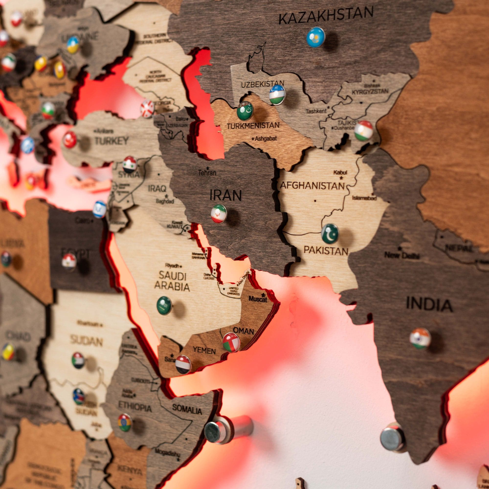 3D LED Wood World Map