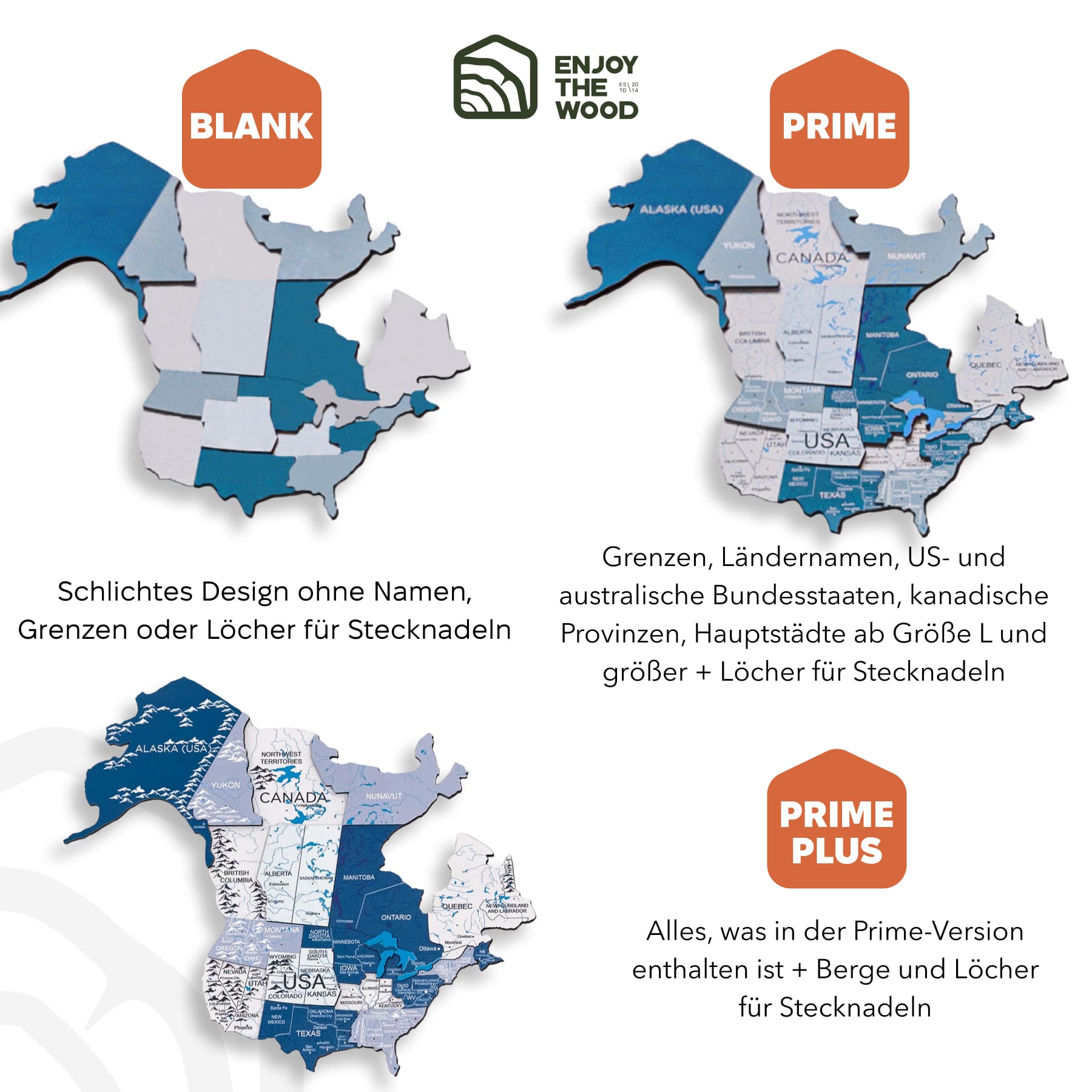 3D Weltkarte aus Holz Aqua