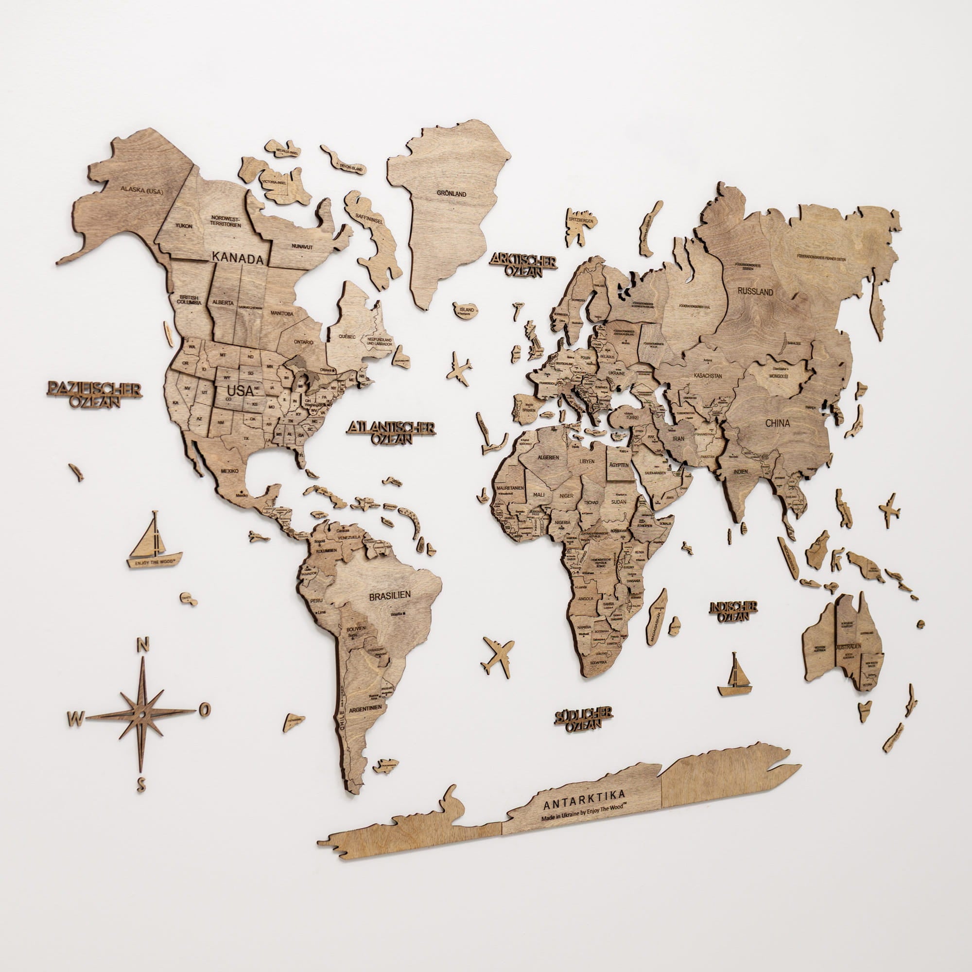 3D Weltkarte aus Holz Terra