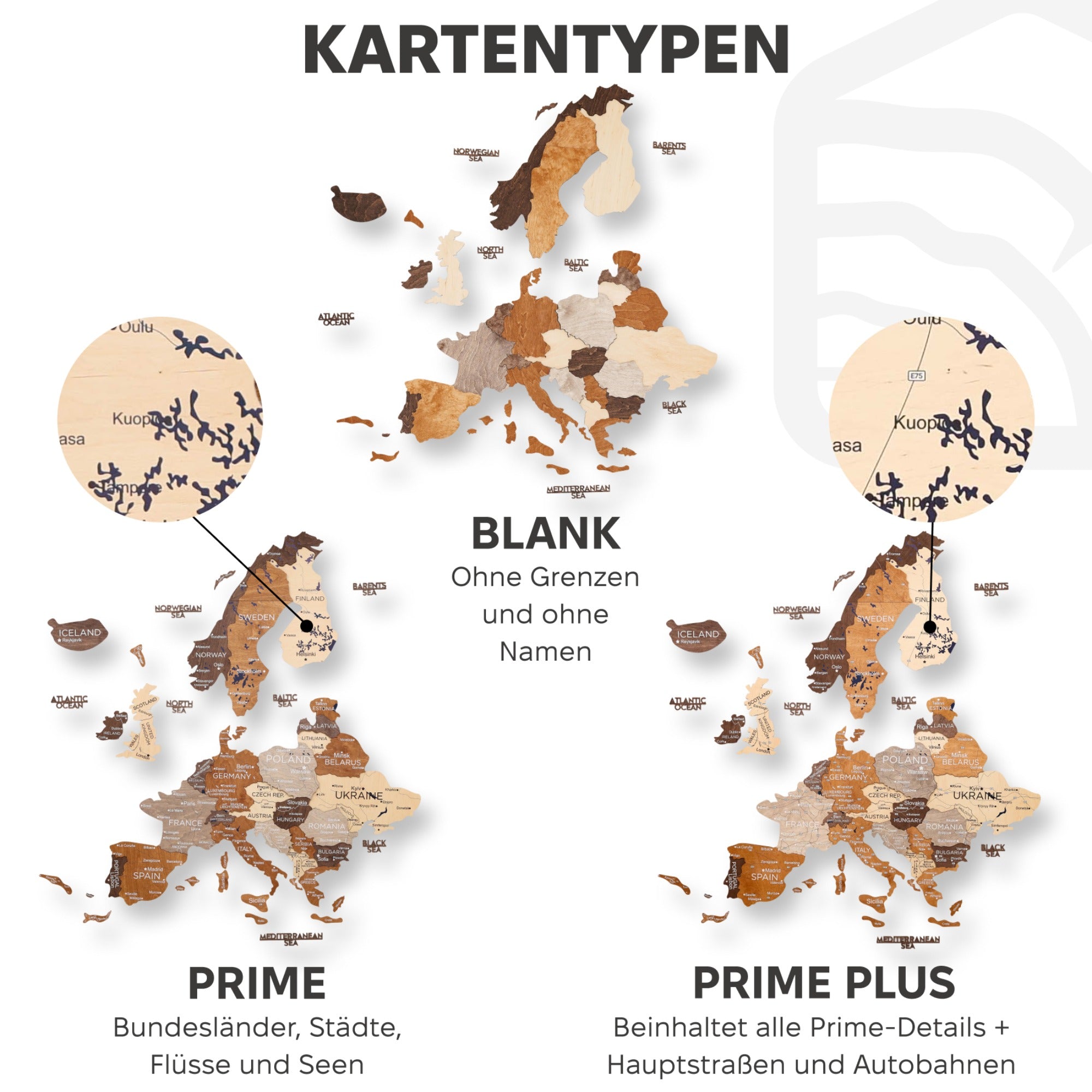 Europa Holzkarte Cappuccino