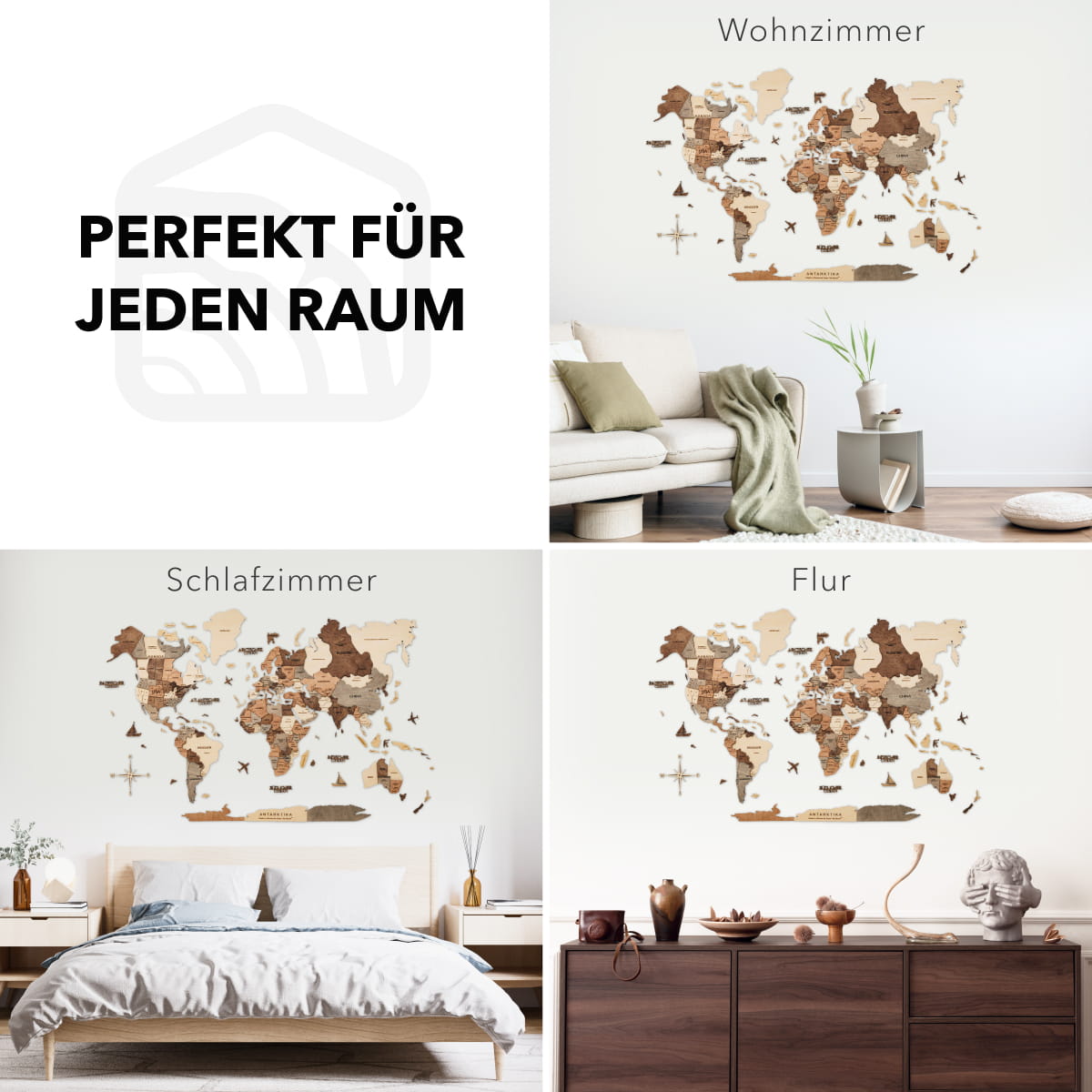 3D Holz Weltkarte Smokey