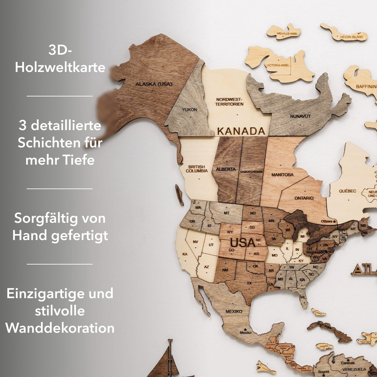 3D Holz Weltkarte Smokey