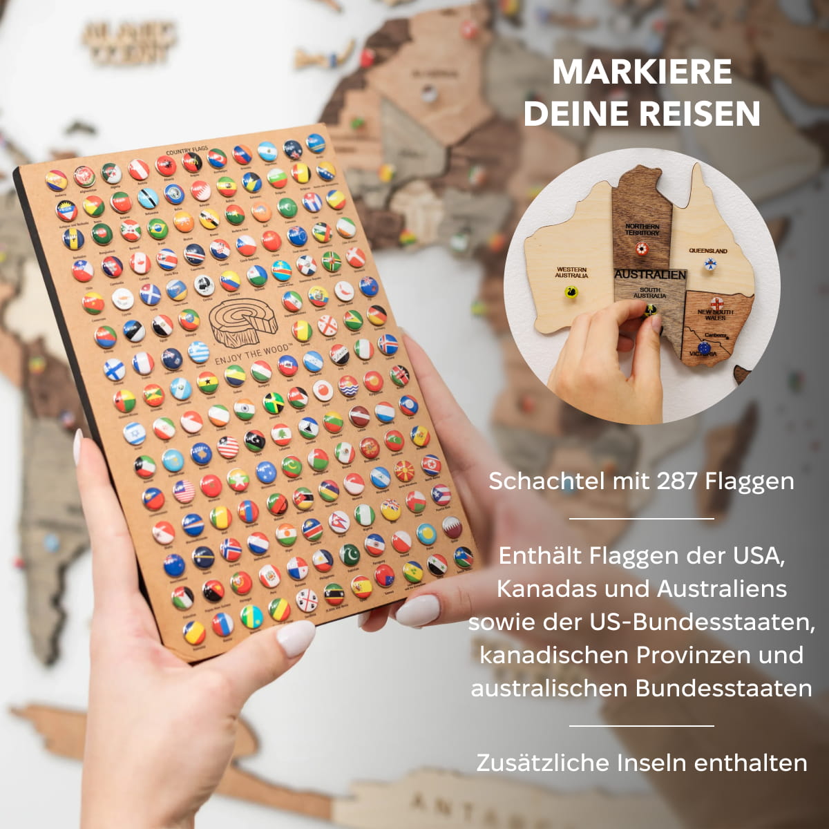 3D Holz Weltkarte Smokey