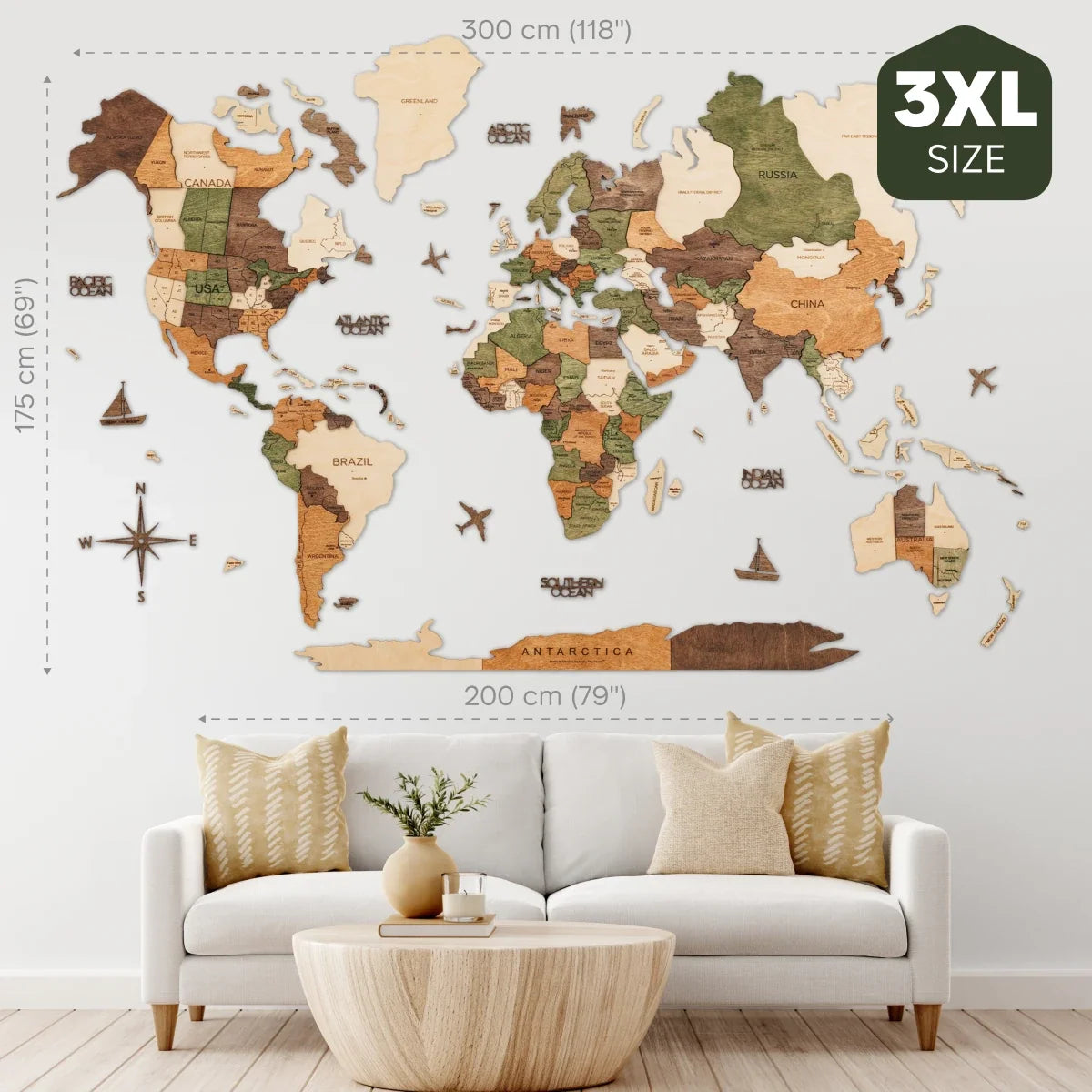 3D Weltkarte aus Holz Natural von Enjoy The Wood