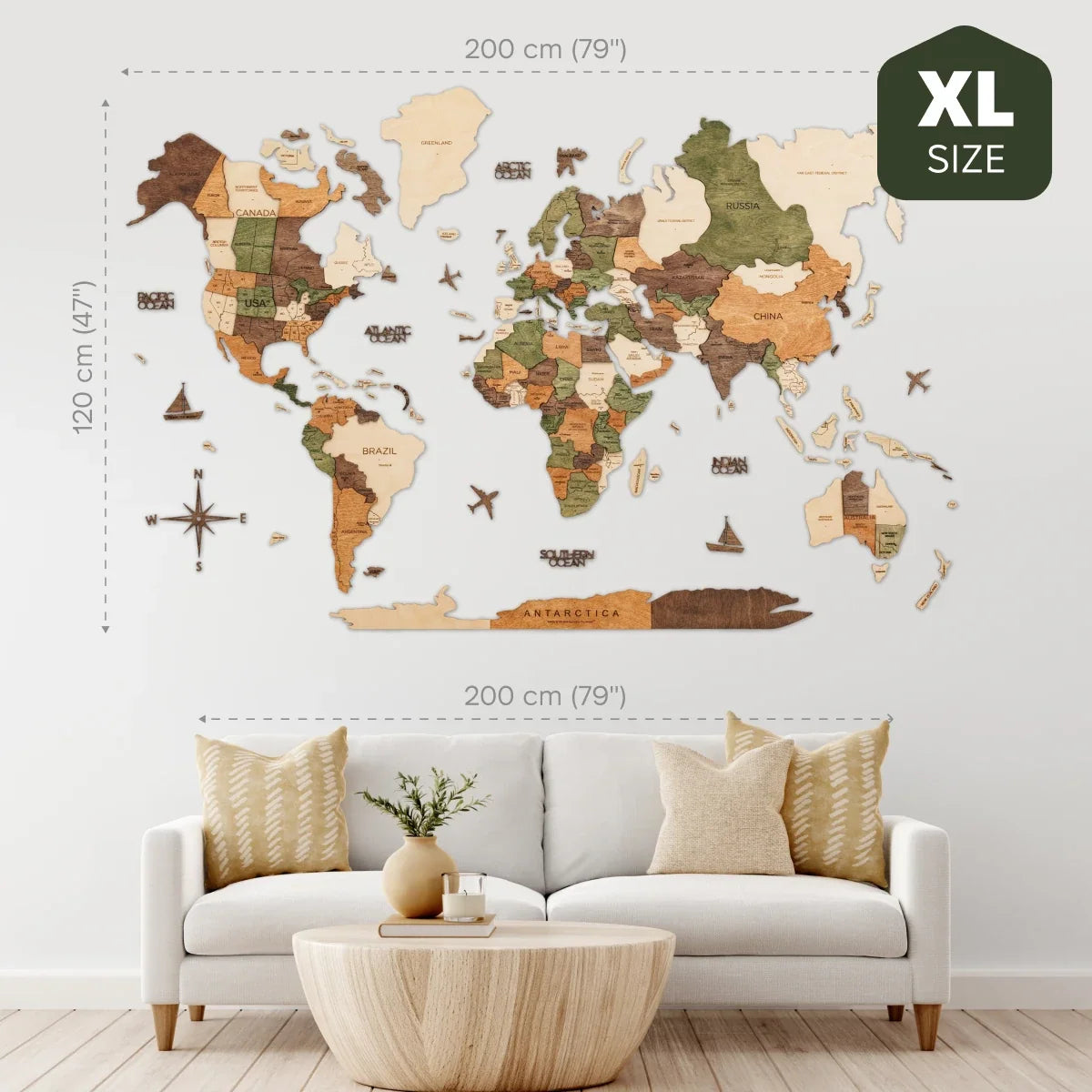 3D Weltkarte aus Holz Natural von Enjoy The Wood